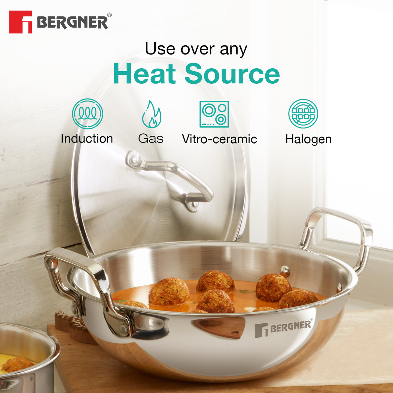 Image of BERGNER Bergner Tripro 4 Pcs Triply Stainless Steel Set / Induction Bottom Cookware Set