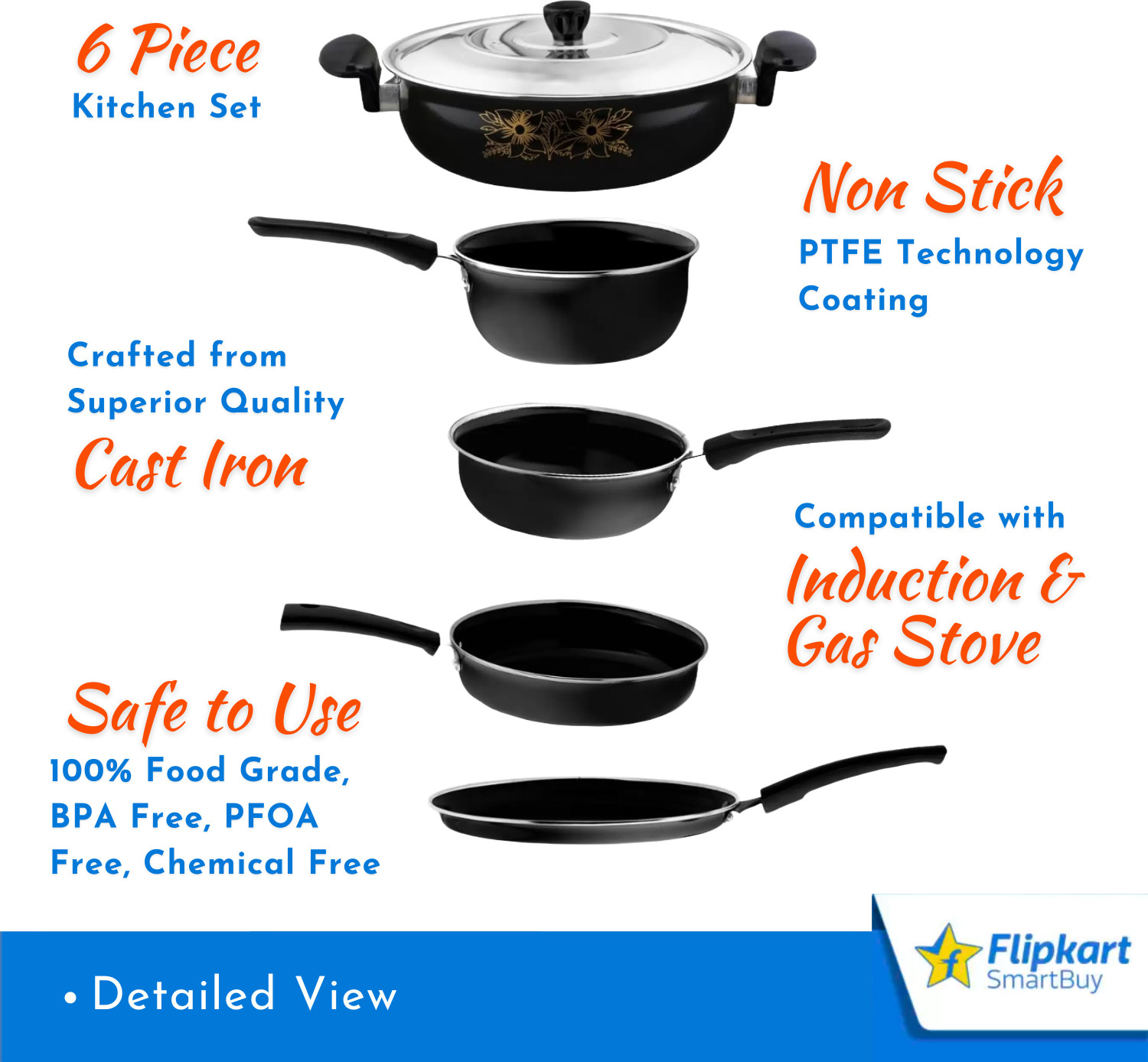 Image of Flipkart SmartBuy Induction Bottom Non-Stick Coated Cookware Set