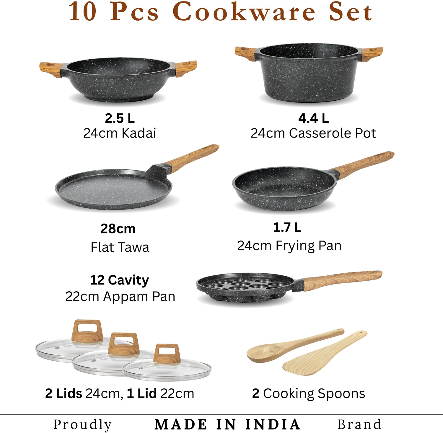 Image of Kreme CeraStone Granite Induction Bottom Non-Stick Coated Cookware Set