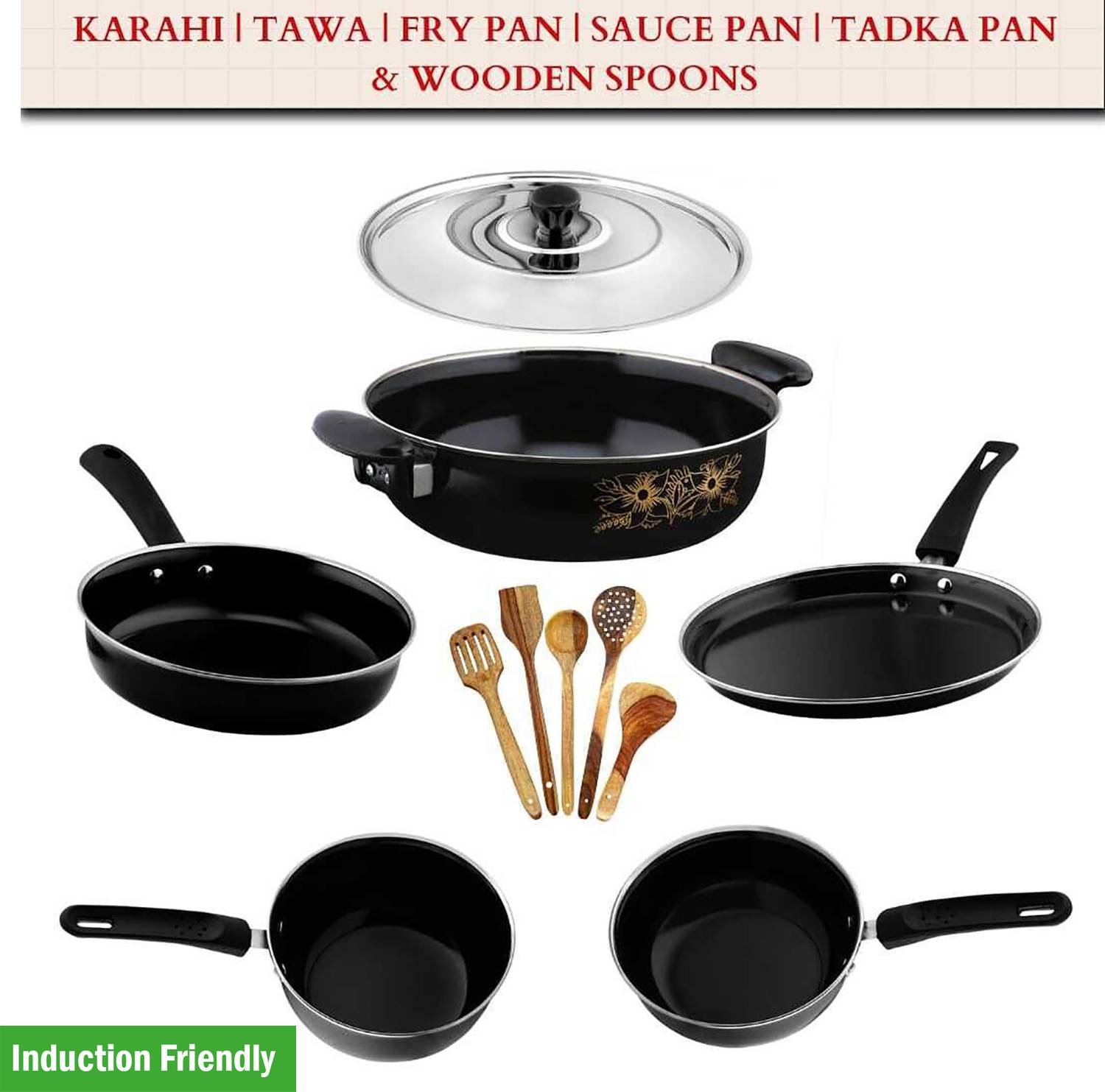 cookpro Cookpro Deluxe Non-stick(Natural Iron) Best Kitchen Cookware with spatula set Induction Bottom Non-Stick Coated Cookware Set