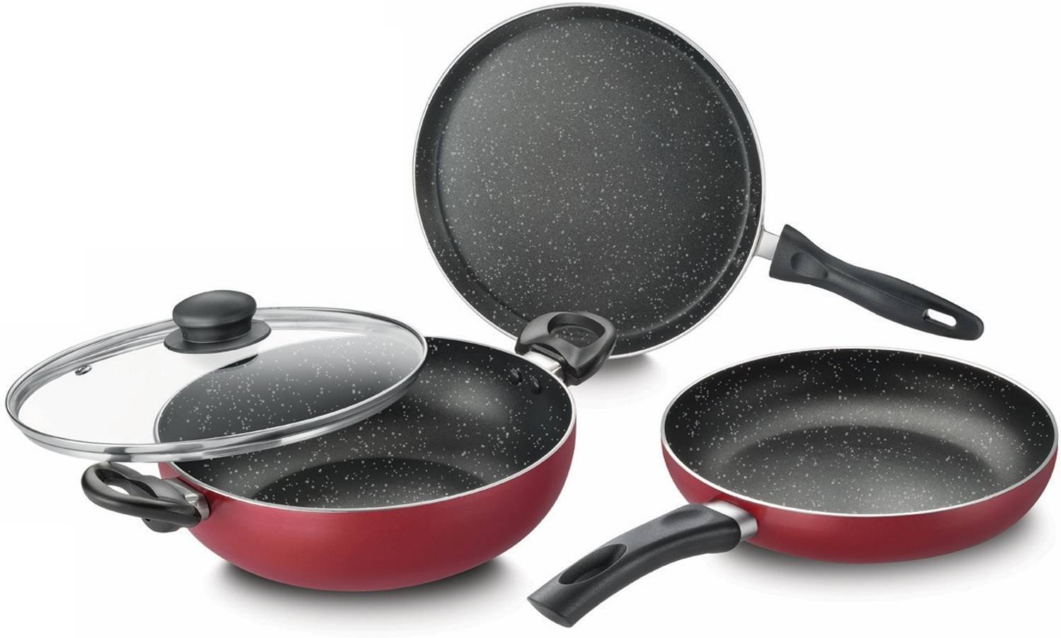 Prestige Omega Deluxe Plus Build Your Kitchen Set of 3-Tawa, Fry Pan & Kadai Induction Bottom Non-Stick Coated Cookware Set — Fry Pans & Cookware Sets