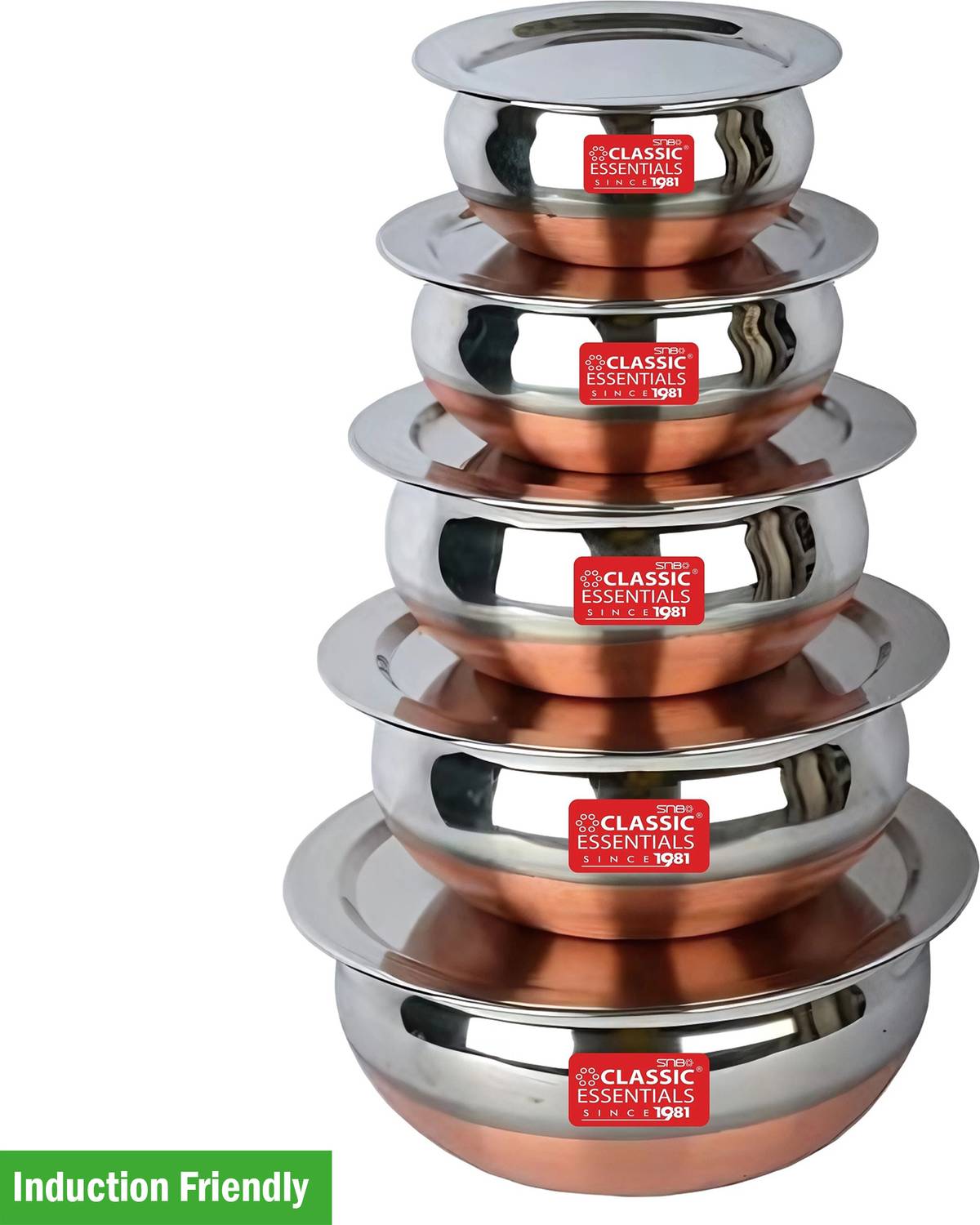 Classic Essentials Stainless Steel Copper Base Handi/Patila/Bhagona/Biryani Cook & Serve Induction Bottom Cookware Set