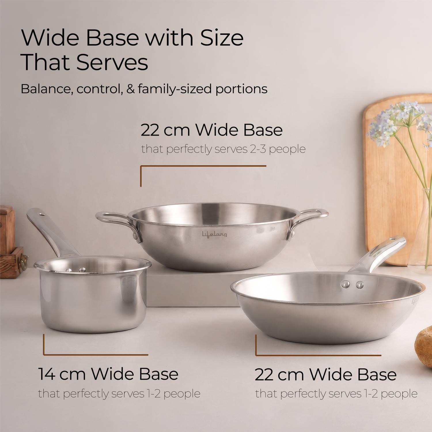 Lifelong Triply Kadai, Frypan & Saucepan Set - Image 3