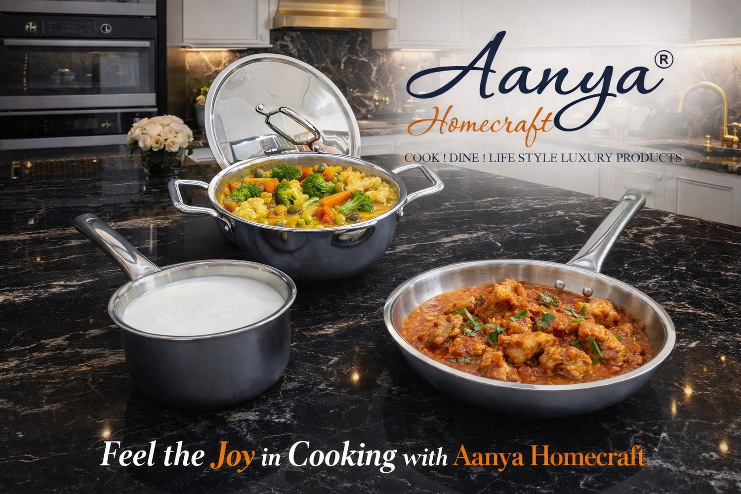 Image of Aanya Homecraft Smart Cook 4 pcs Tri-Ply Stainless Steel Induction Bottom Cookware Set