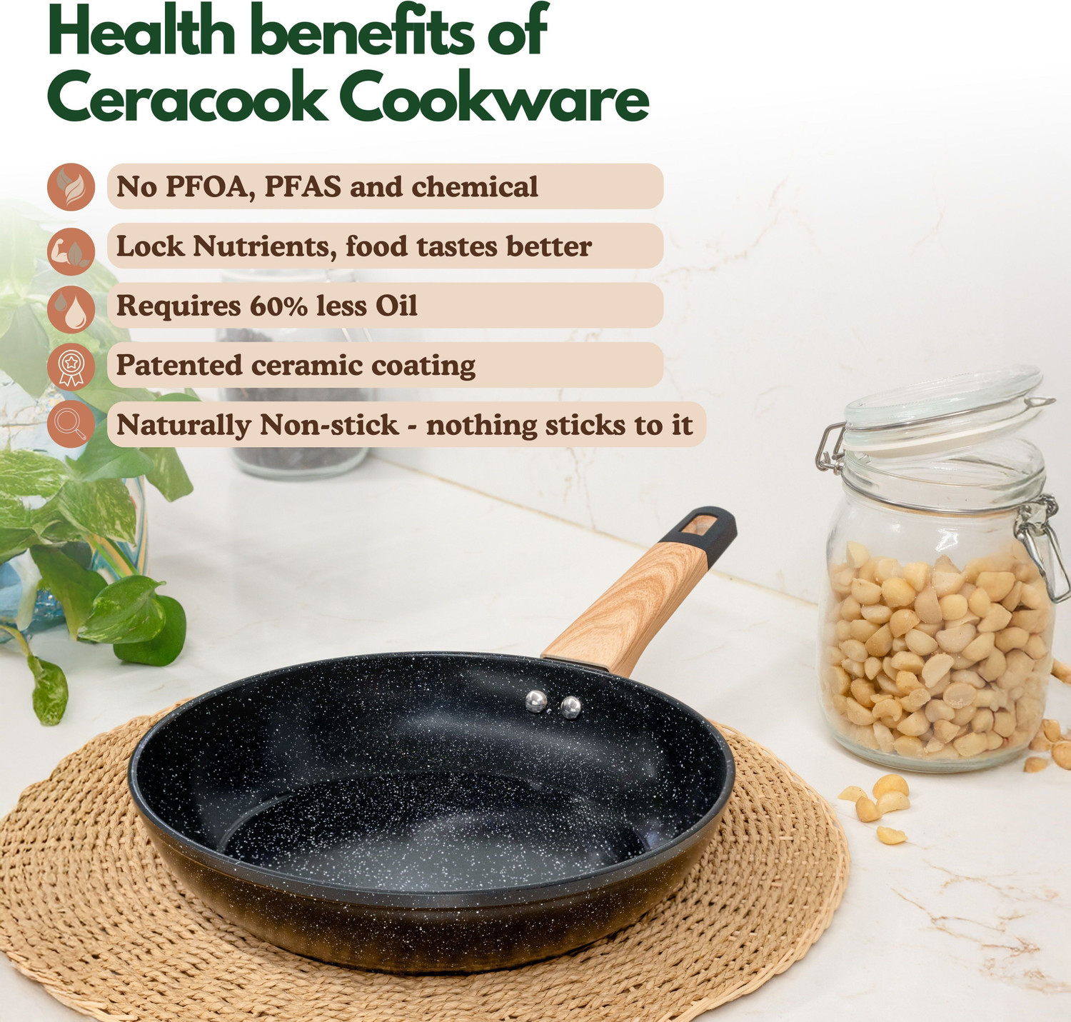 Image of Kreme Ceracook Granite Ceramic Cookware Set of 3pcs Induction Bottom Non-Stick Coated Cookware Set