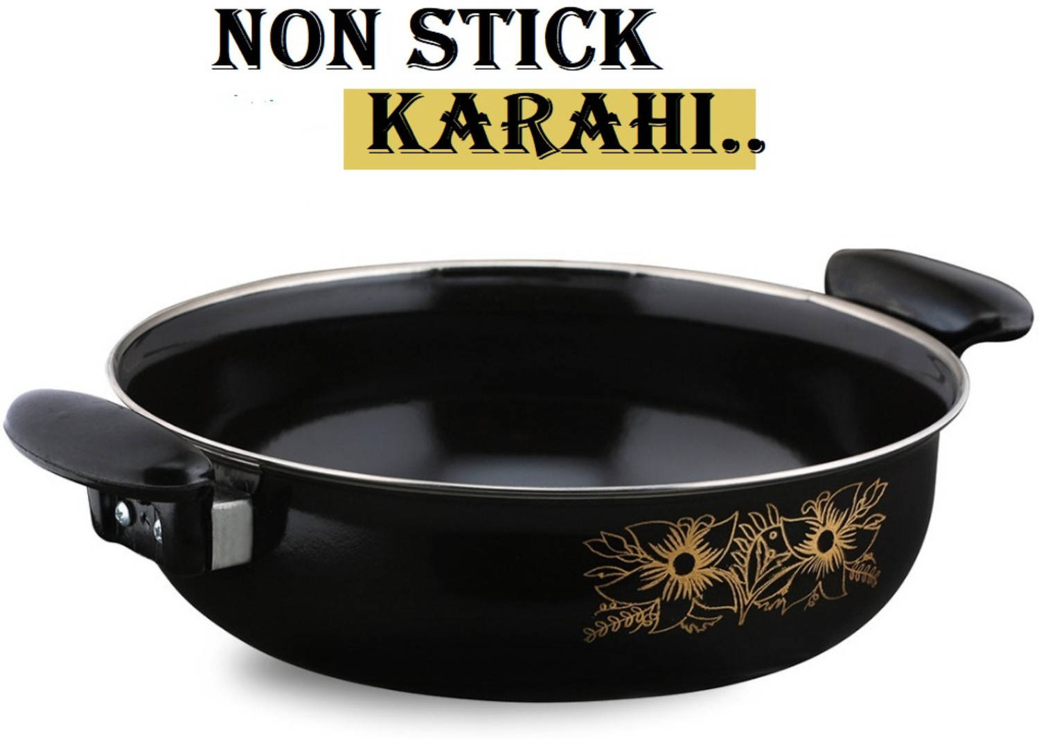 Image of vishesh New Design Kitchen Rivit Handle kadai /Kadhai 26 cm diameter 3.5 L Induction Bottom Non-Stick Coated Cookware Set