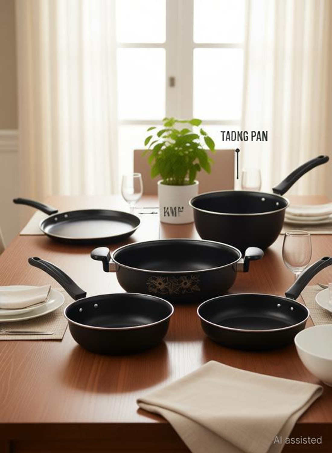 Image of TOLXI Premium Quality of 5 Pcs Induction Bottom Non-Stick Coated Cookware Set Kadhai 15 cm diameter 5 L capacity
