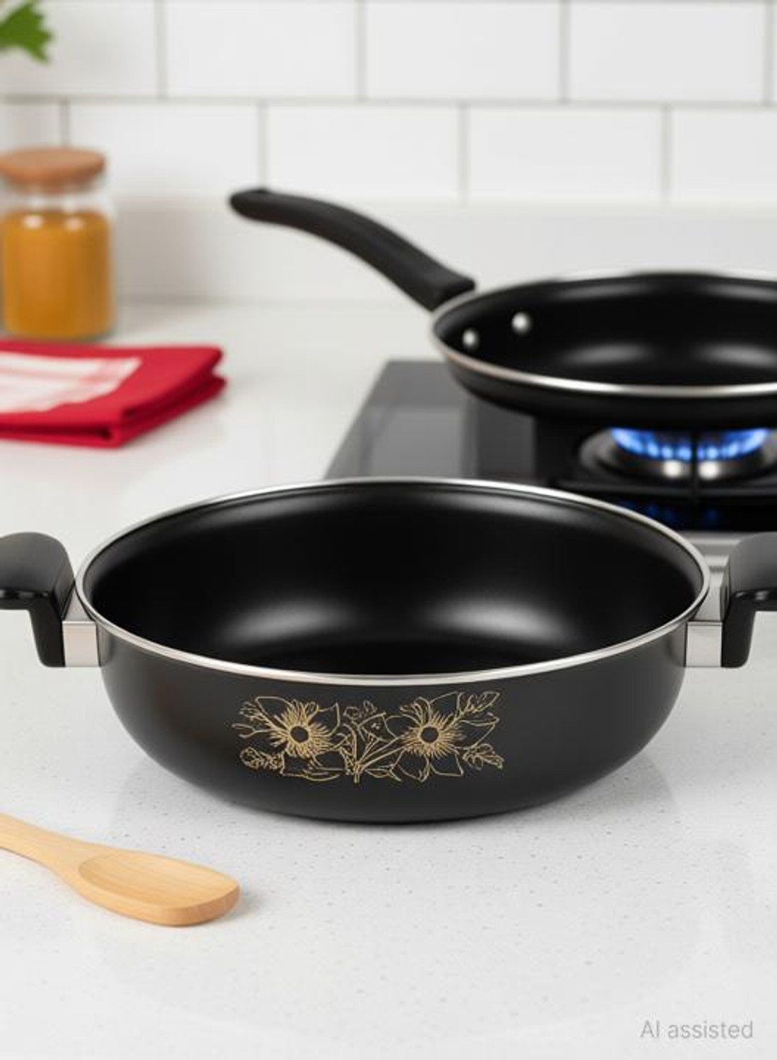 Image of TOLXI Premium Quality of 5 Pcs Induction Bottom Non-Stick Coated Cookware Set Kadhai 15 cm diameter 5 L capacity