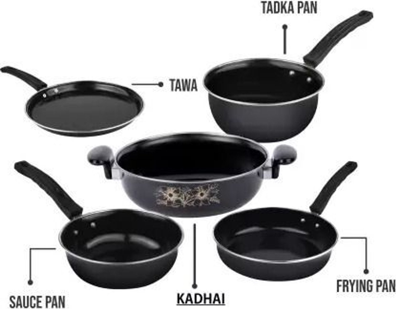 Image of TOLXI Premium Quality of 5 Pcs Induction Bottom Non-Stick Coated Cookware Set Kadhai 15 cm diameter 5 L capacity