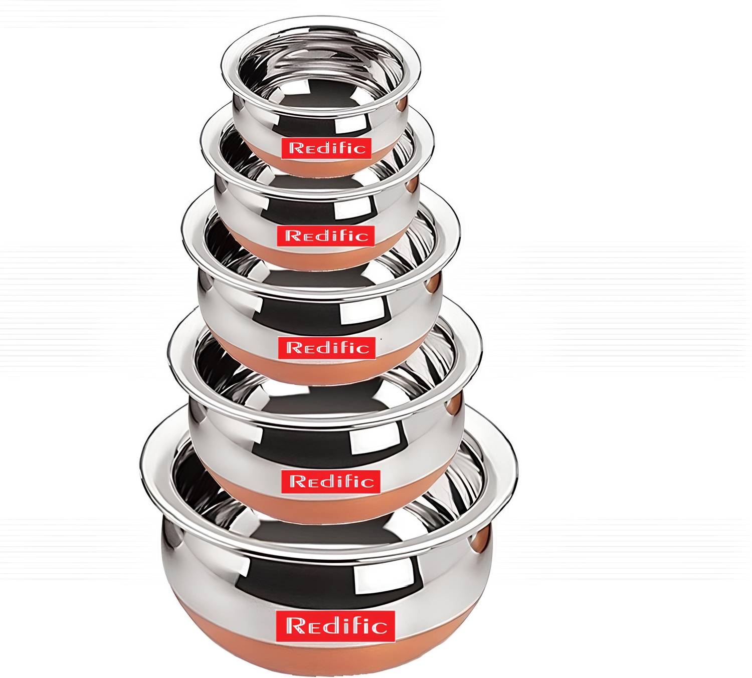 Redific STAINLESS STEEL COPPER BOTTOM HANDI/COOKWARE URLI/HANDI/TOPE/COOKWARE/SERVEWARE/STOREWARE HANDI SET OF 5 PIECE 0.65 L, 0.4 L, 0.85 L, 1.2…