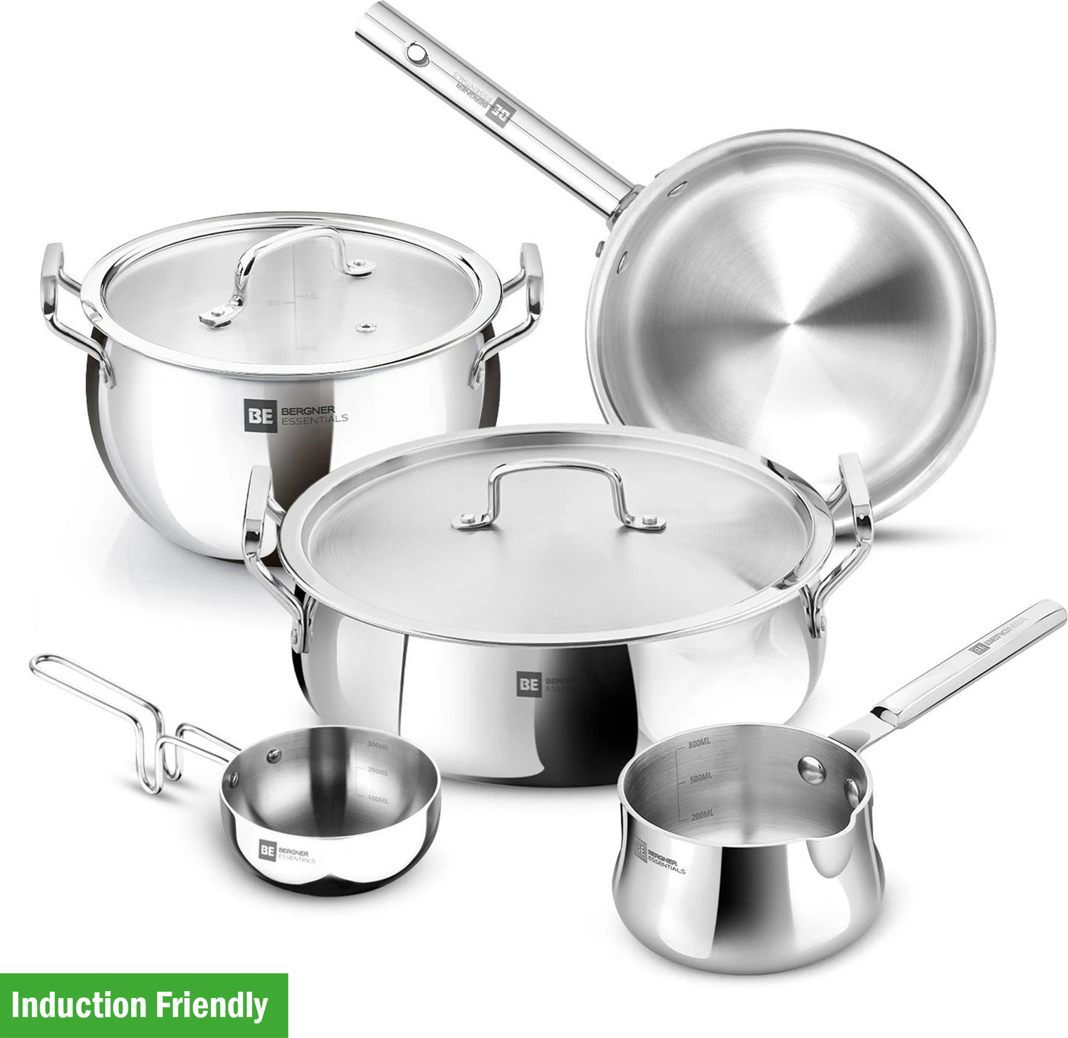 Image of BERGNER BE Essentials TriPro Tri-Ply 7 Pcs Cookware Set| Gifting Set| Triply Set Induction Bottom Cookware Set