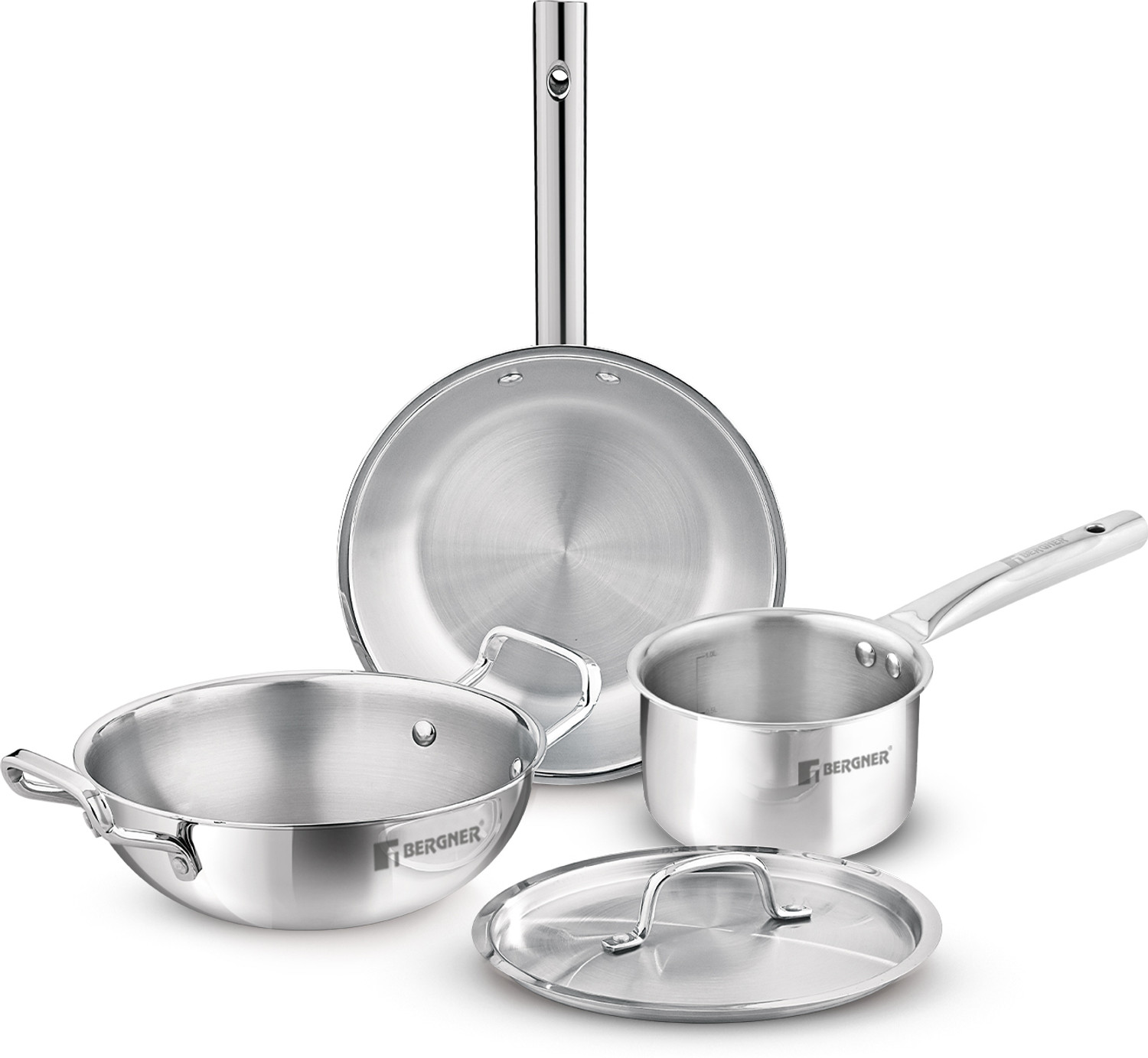 Image of BERGNER Bergner Tripro 4 Pcs Triply Stainless Steel Set / Induction Bottom Cookware Set