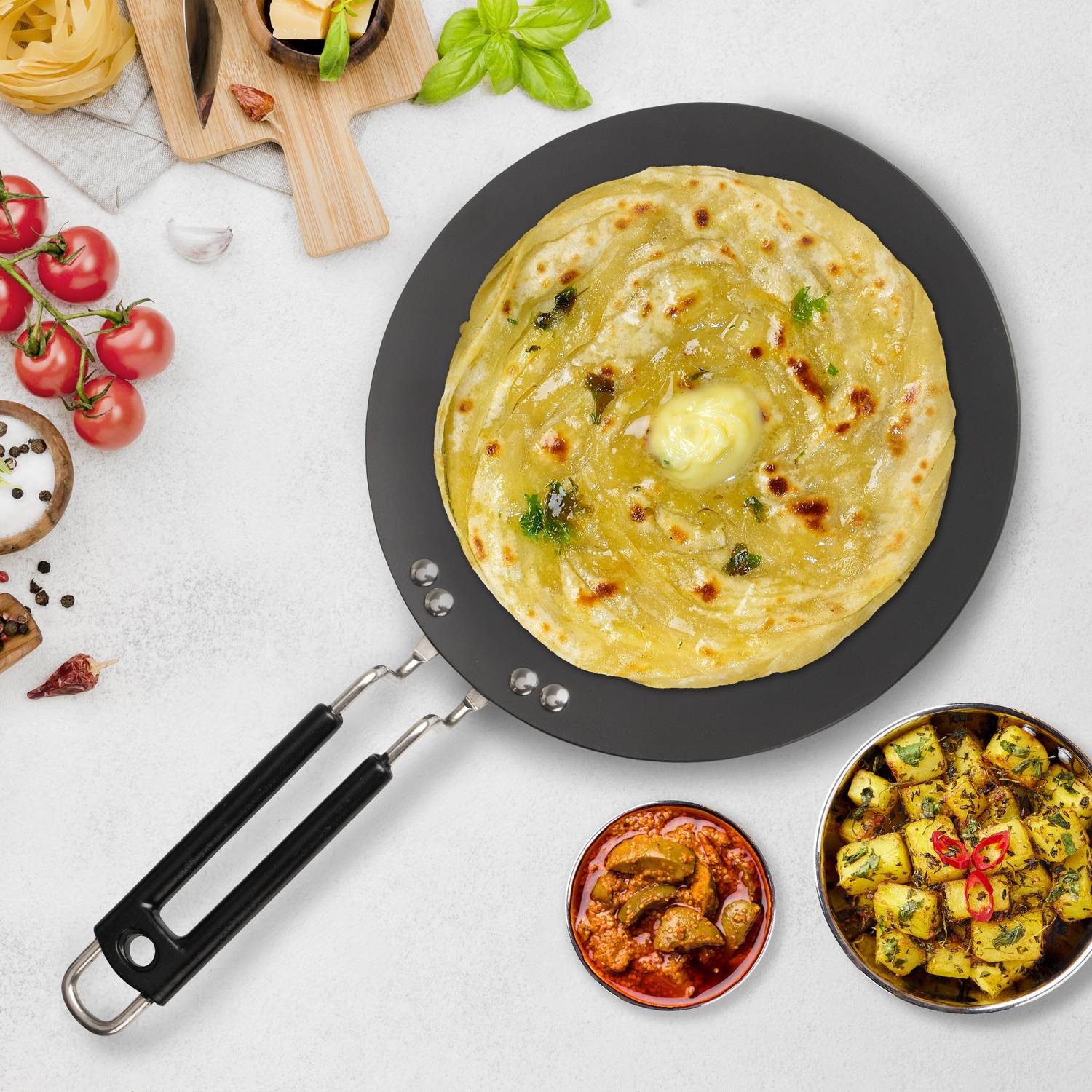 AGARO Elite Hard Anodised Tawa for Kitchen, 28 cm Diameter Tawa for Roti & Chapati Tawa 28 cm diameter