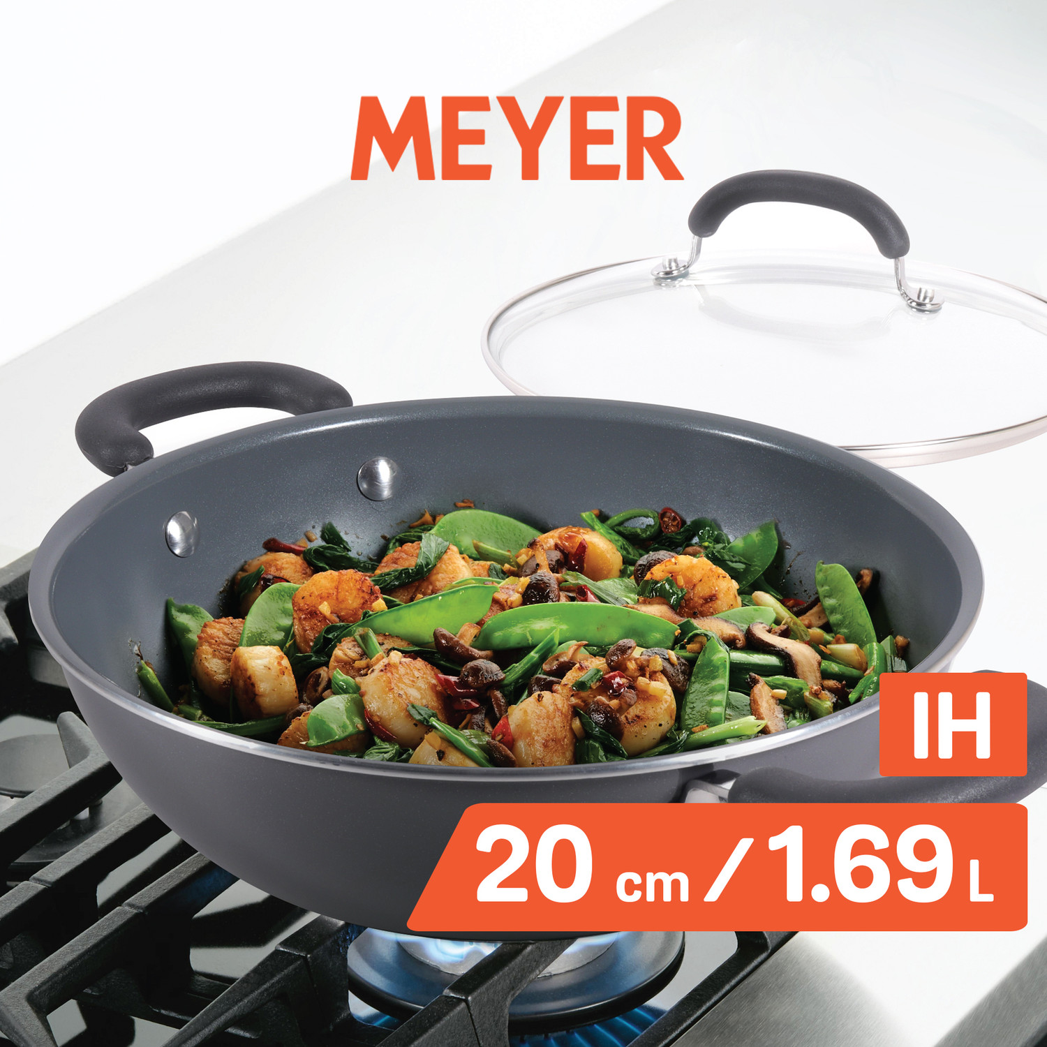 Image of Meyer Anzen Ceramic Coated 3 Piece Cookware Set Frypan, Kadai 20cm with Kadai Induction Bottom Cookware Set