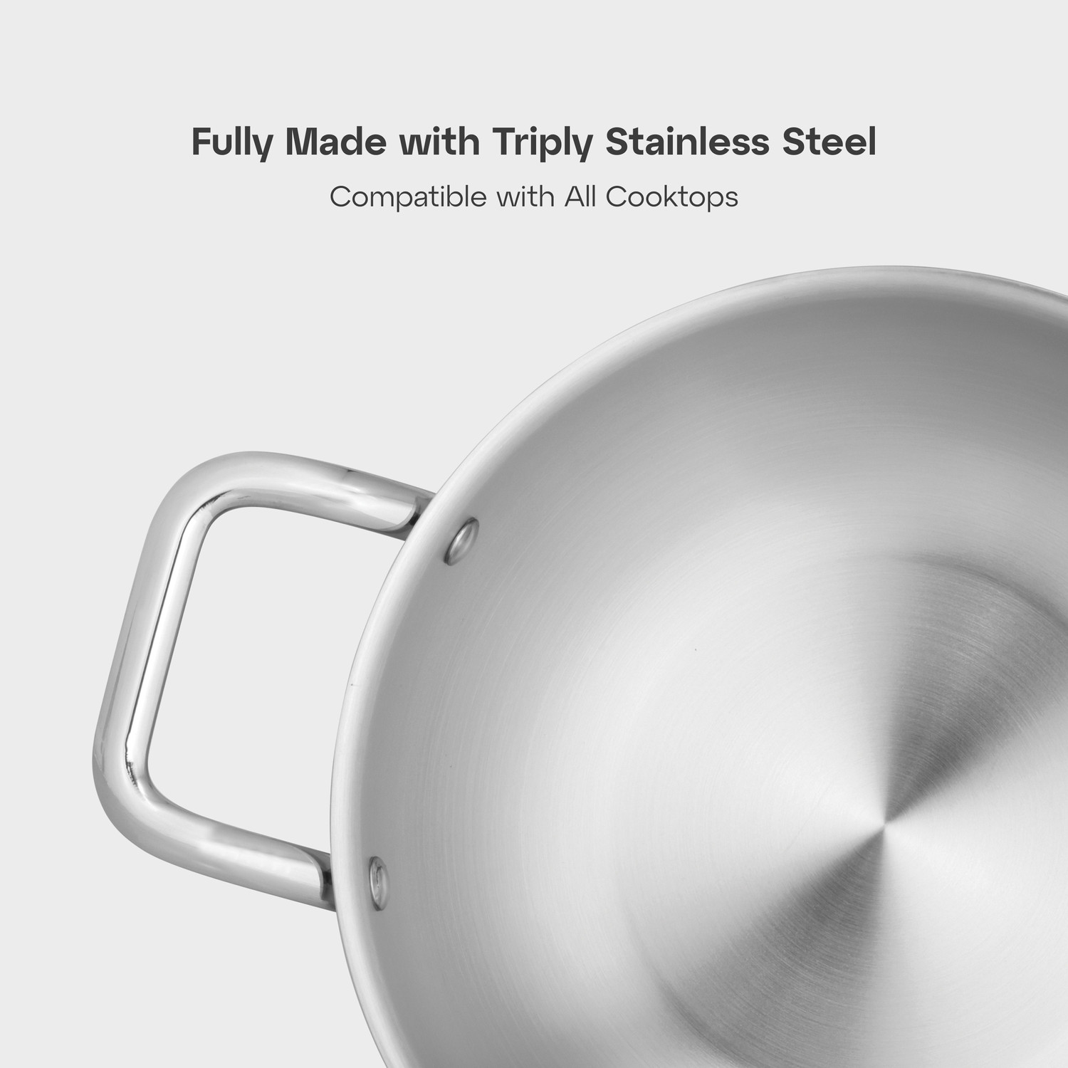 Image of Punyami Triply Stainless Steel Kadai Durable & Even Heat Cookware for Kitchen Induction Bottom Cookware Set