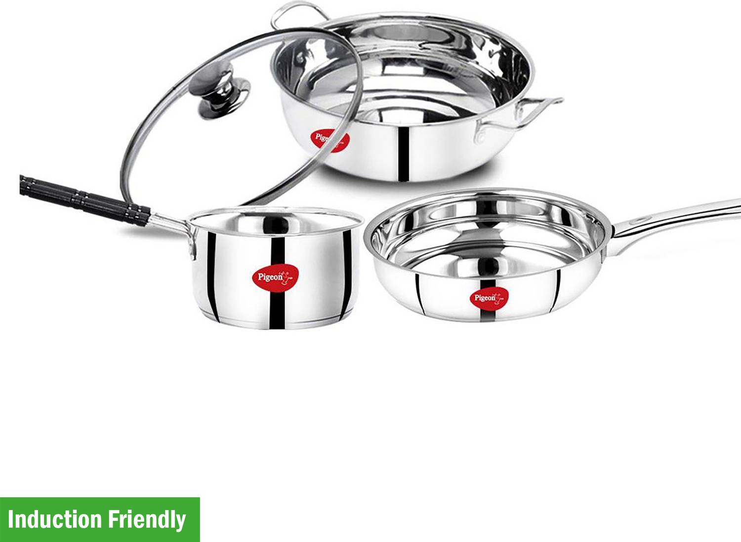 Pigeon Special Stainless Steel Gift Set with Kadai, Fry Pan and Saucepan Induction Bottom Cookware Set