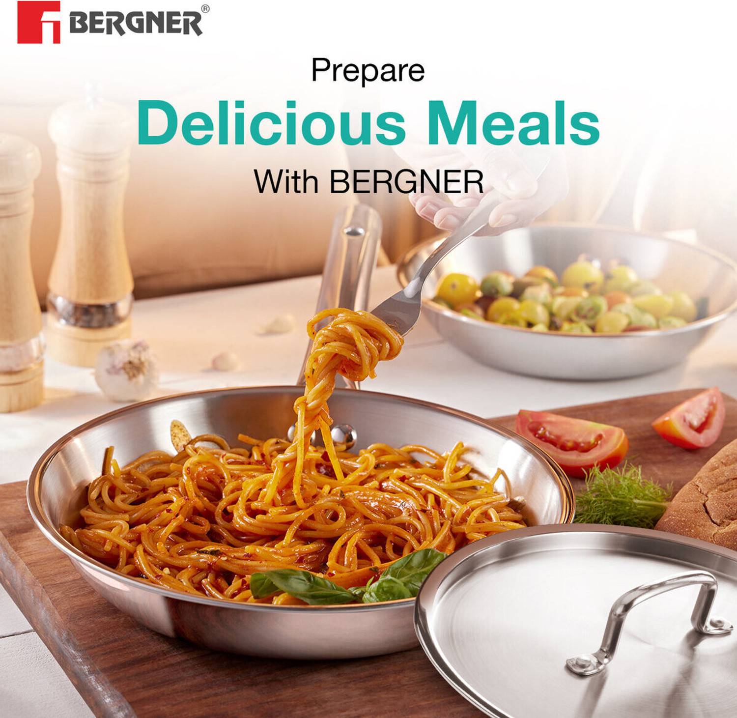 Image of BERGNER TriPro Triply Stainless Steel 6 Pcs Cookware Set, Less Oil, Healthy Cooking, Induction Bottom Cookware Set
