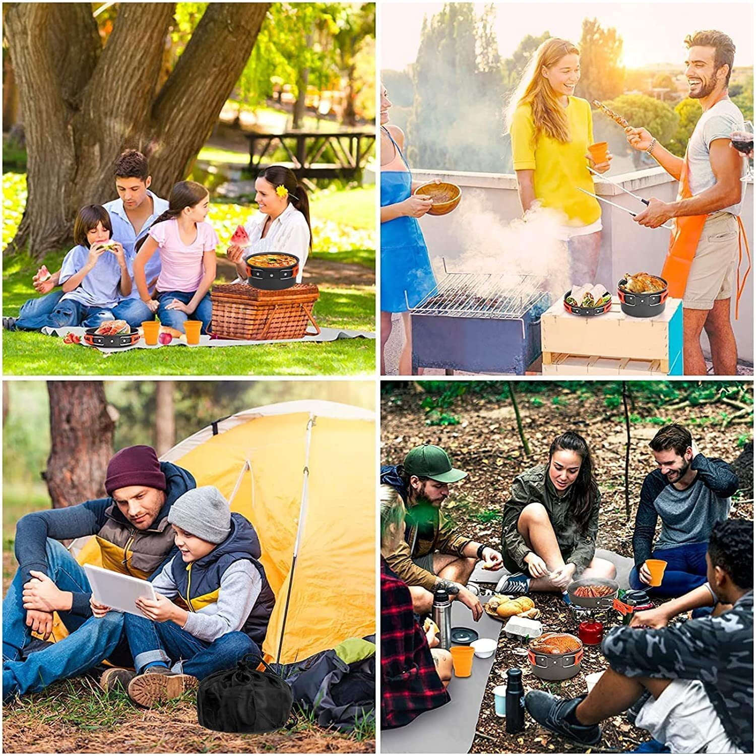 Image of AASTIK SALES 7-Piece Camping Pot Set Portable Pots,Pans,Bowls & Folding Cutlery Kit Pot 16 cm diameter 2 L capacity with Lid
