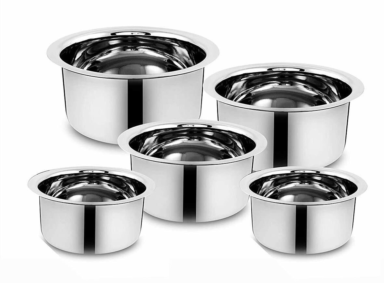 Image of RBGIIT Stainless Steel Tope Set of 5 Pcs Patila Flat Bottom, Mirror Finish Gas Base K0 Cookware Set