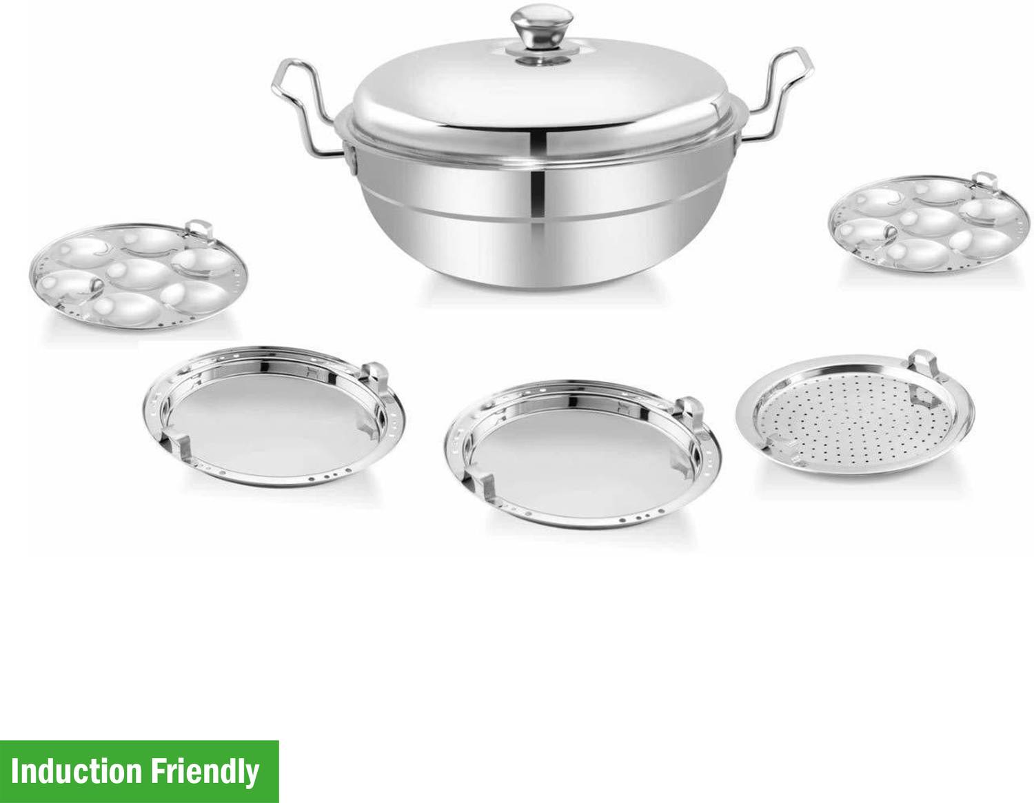 QSEC Heavy Stainless Steel Idli Cooker Multi utility Kadai Steamer | Thick Base All-in-One Big Size with 5 Plate | 2 idli | 2 Dhokla | 1 Patra |…