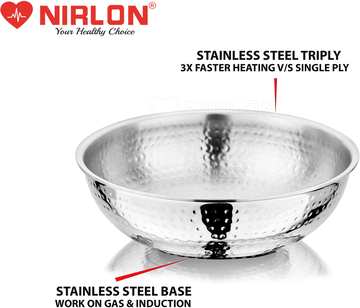 Image of NIRLON Hammered Triply Steel Cookware Tasla Set of 2 22cm-2.1L with Glass Lid Induction Bottom Cookware Set