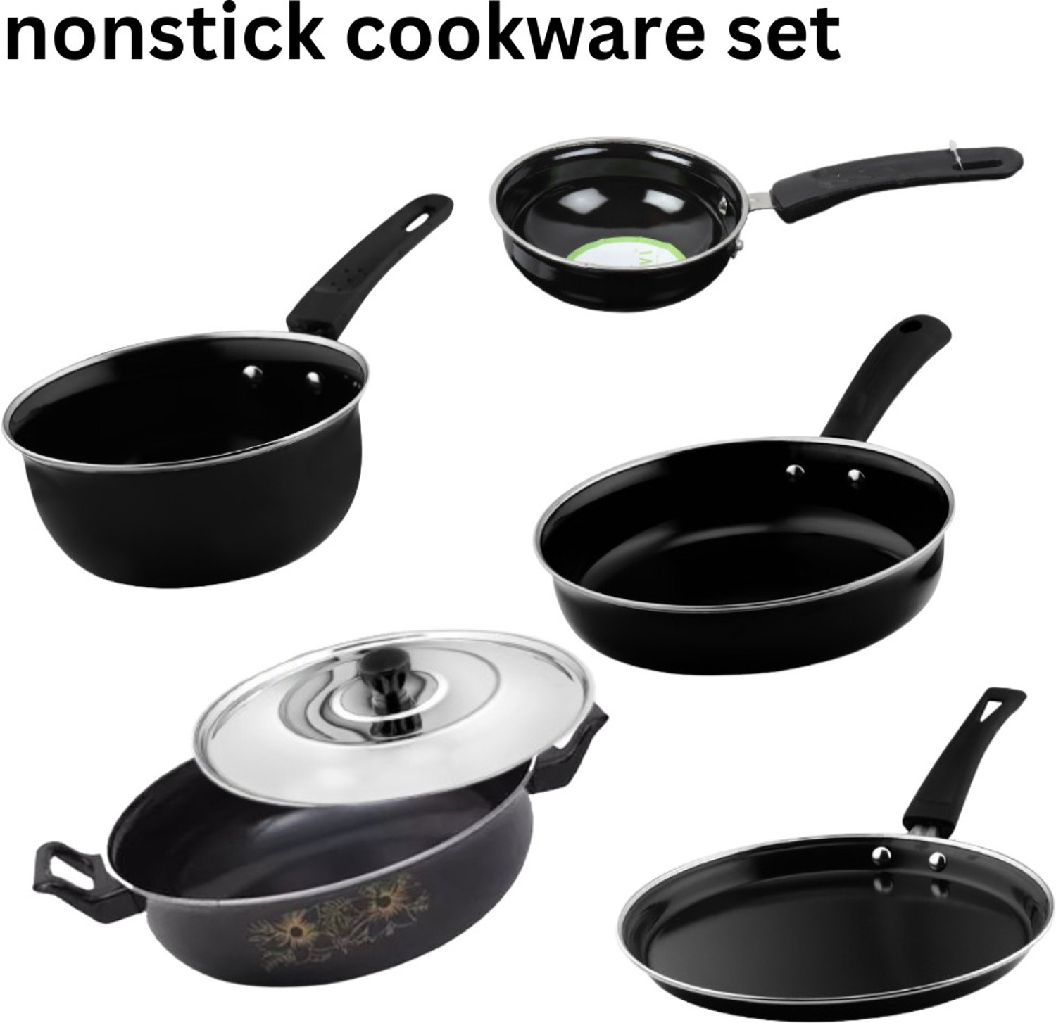 Image of Kashvi 11 Pcs Kitchen cookware items .. 0000 Induction Bottom Non-Stick Coated Cookware Set