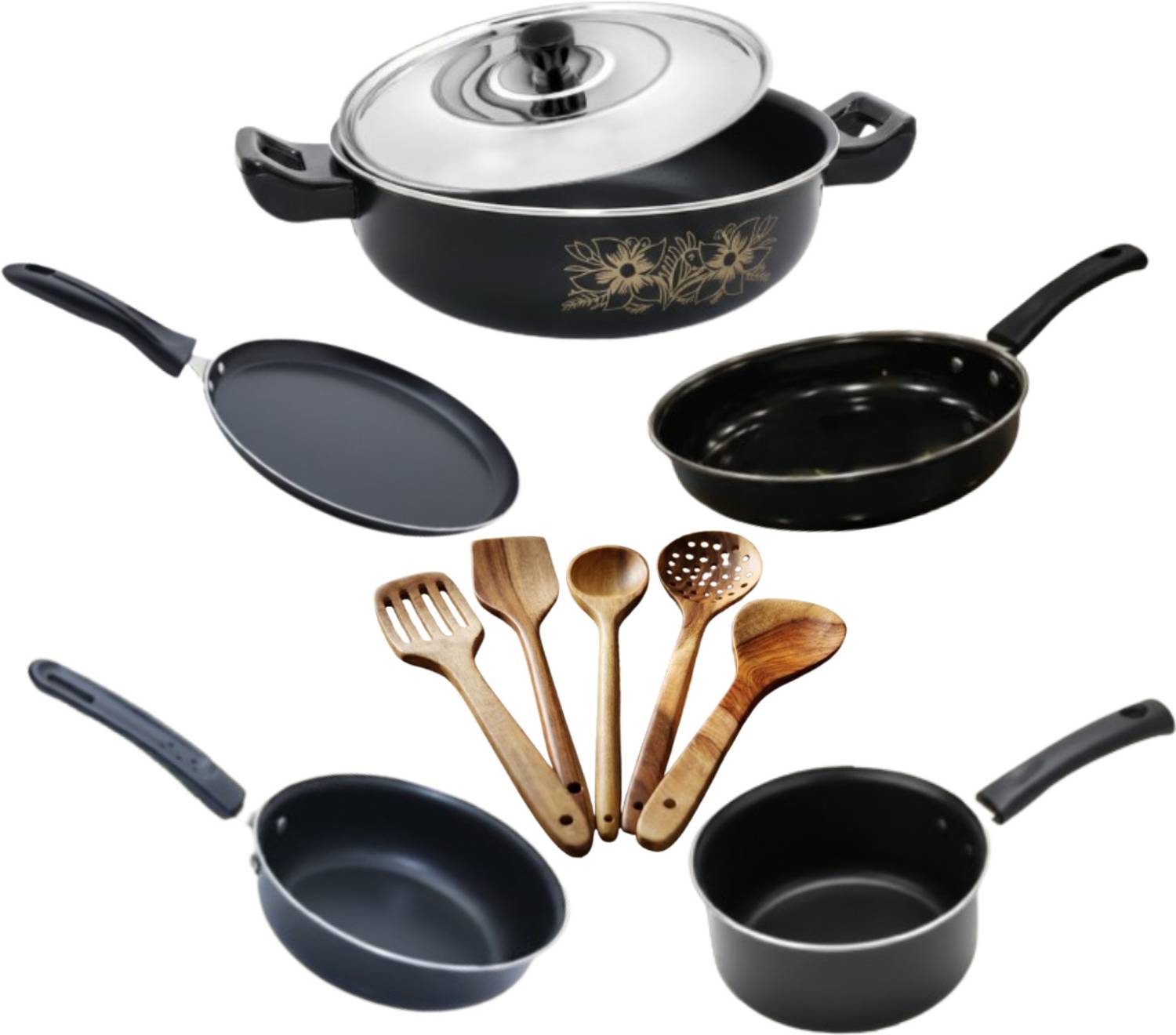cookpro Cookpro Deluxe Non-stick(Natural Iron) Best Kitchen Cookware with spatula set Induction Bottom Non-Stick Coated Cookware Set