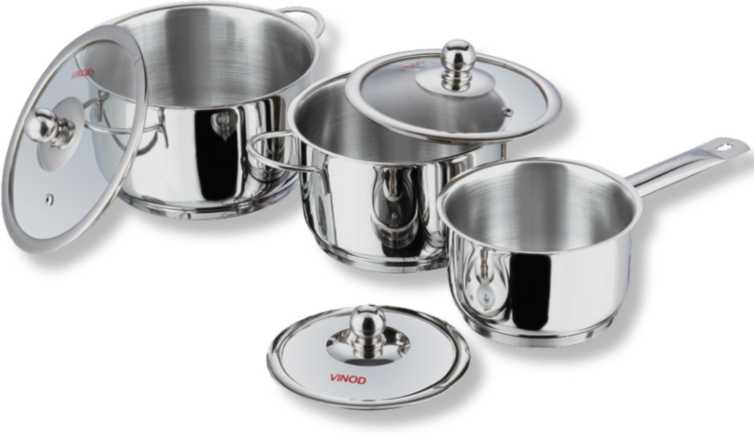 Image of VINOD Stainless Steel Induction Friendly Tuscany 3 Pcs Induction Bottom Cookware Set