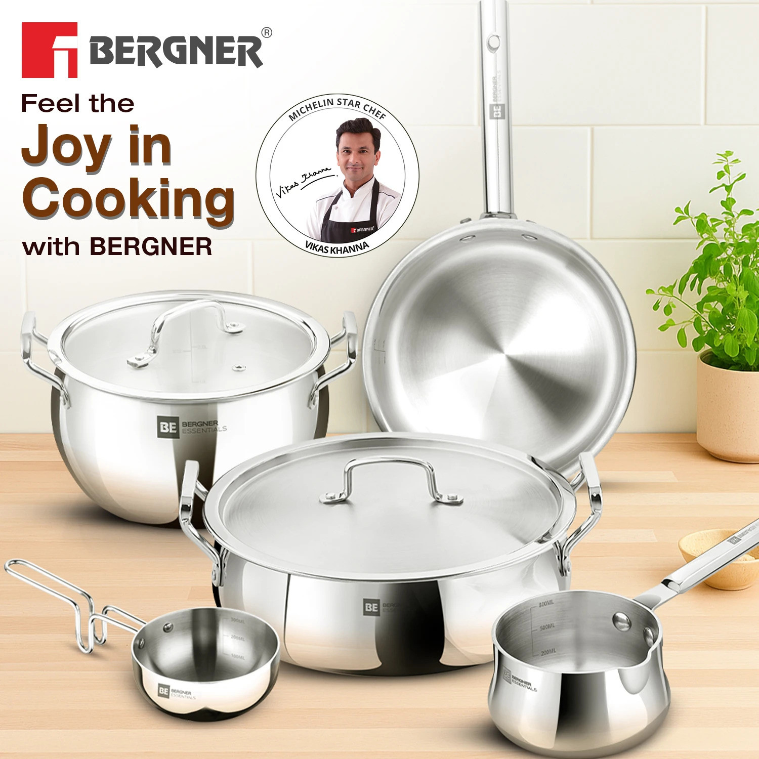 Image of BERGNER BE Essentials TriPro Tri-Ply 7 Pcs Cookware Set| Gifting Set| Triply Set Induction Bottom Cookware Set