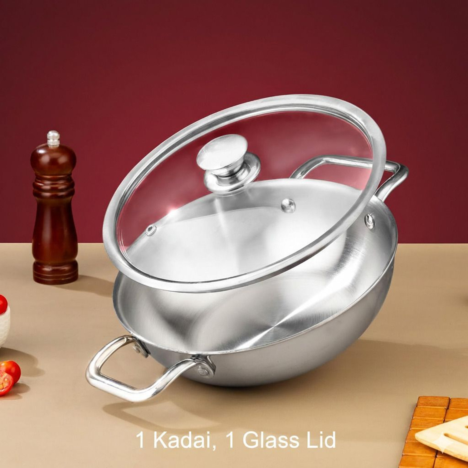 Image of Punyami Triply Stainless Steel Kadai Durable & Even Heat Cookware for Kitchen Induction Bottom Cookware Set