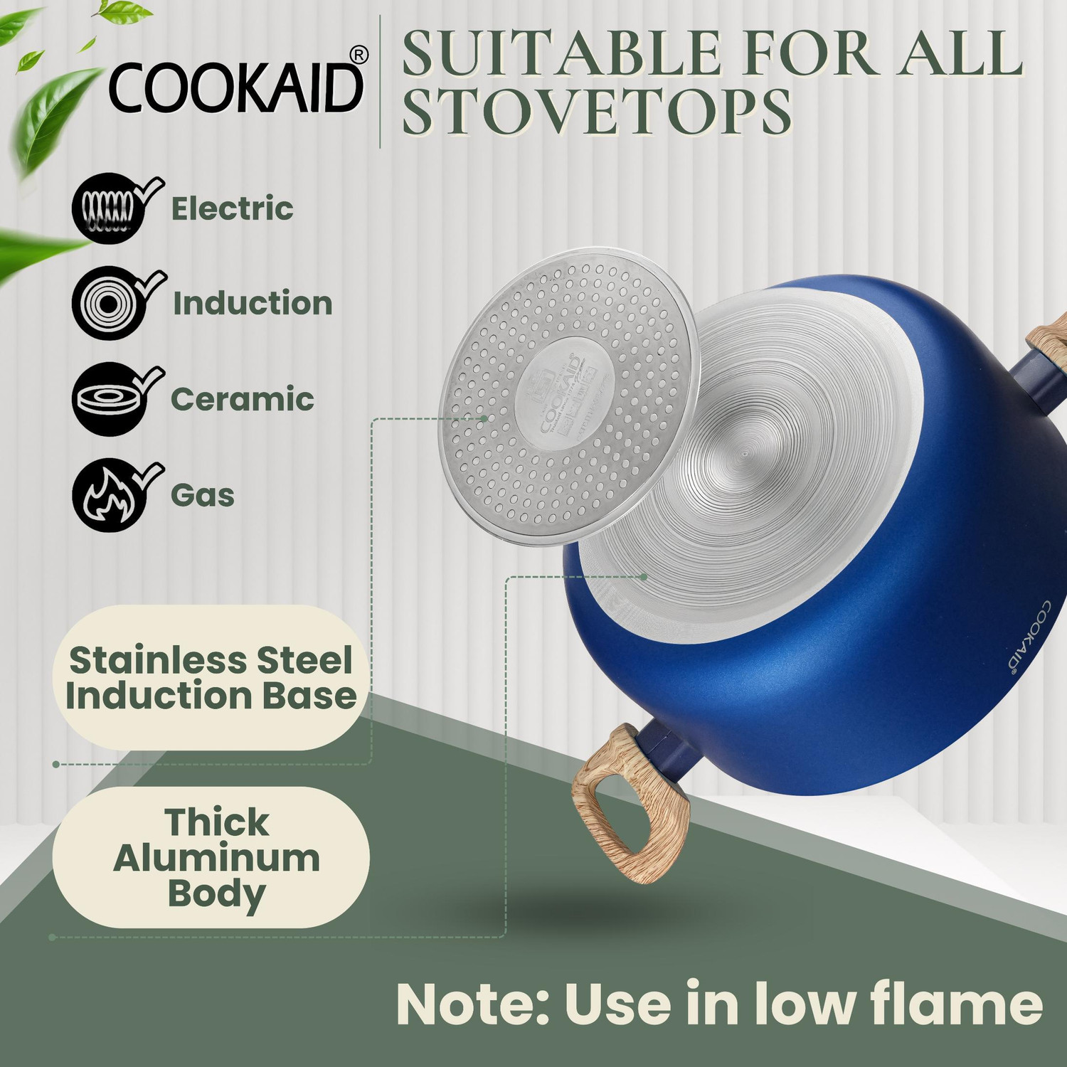 Image of Cook Aid Ceramic Non stick Coating Cook and Serve Induction Bottom Non-Stick Coated Cookware Set