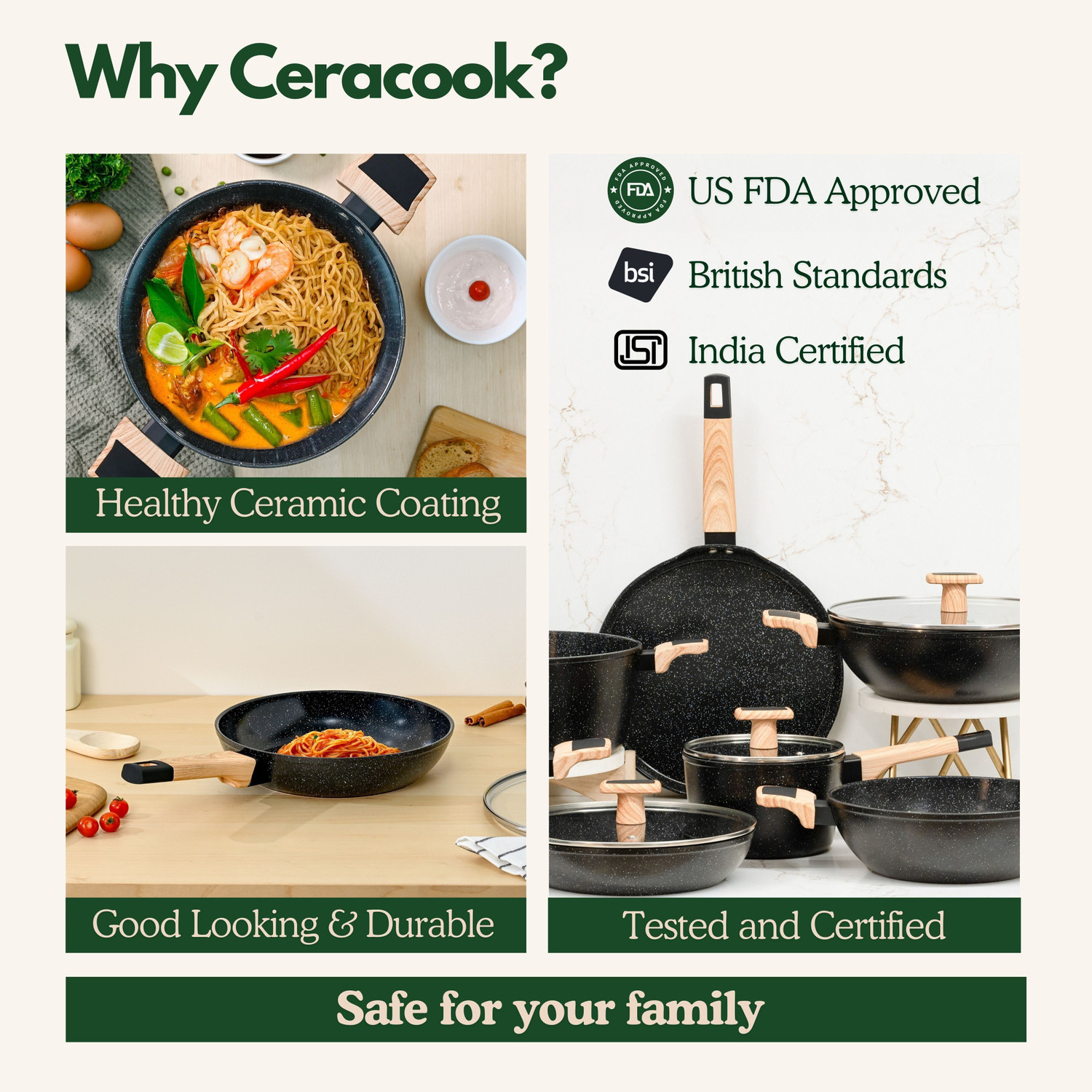 Image of Kreme Ceracook Granite Ceramic Cookware Set of 7pcs Induction Bottom Cookware Set