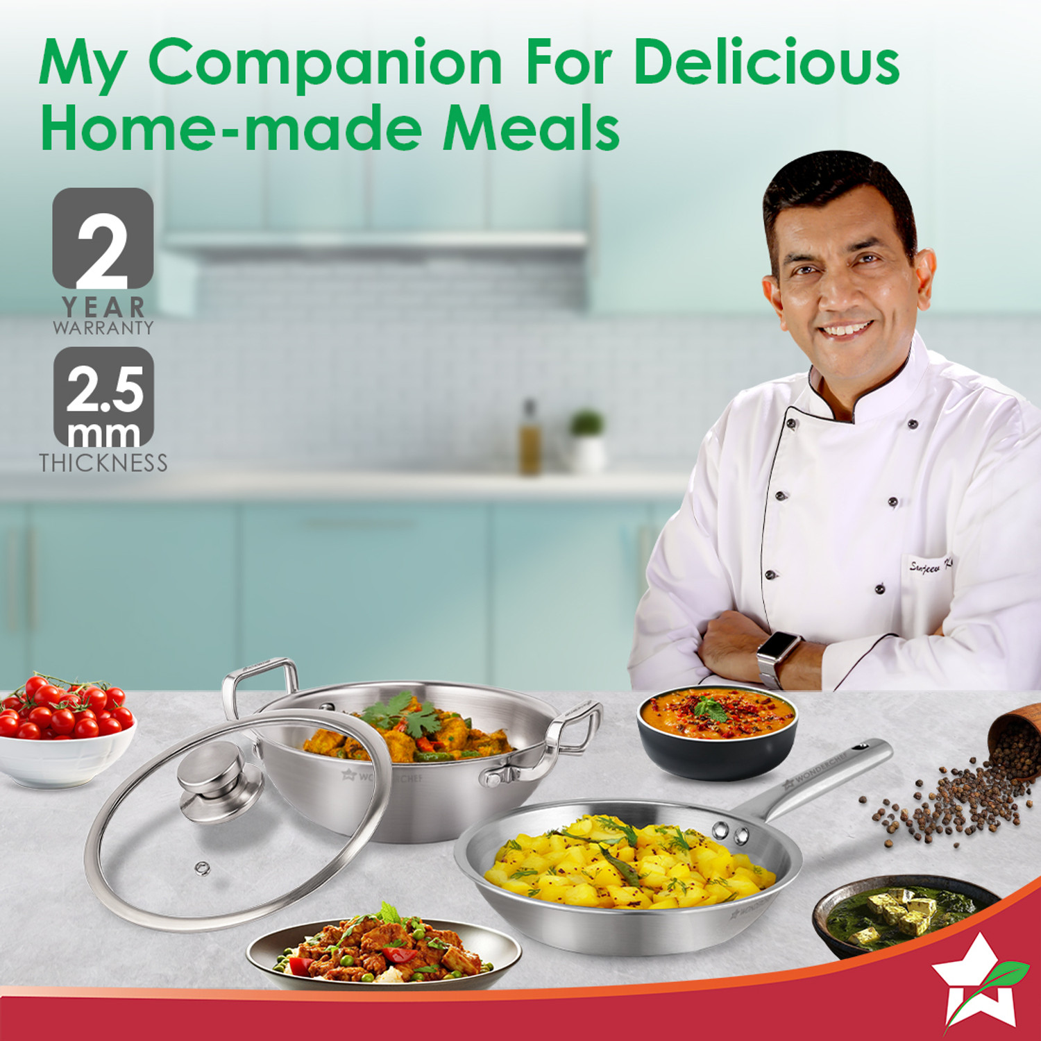 Image of WONDERCHEF Stella Tri-Ply Induction Bottom Cookware Set (Triply, Stainless Steel, 1 - Piece)