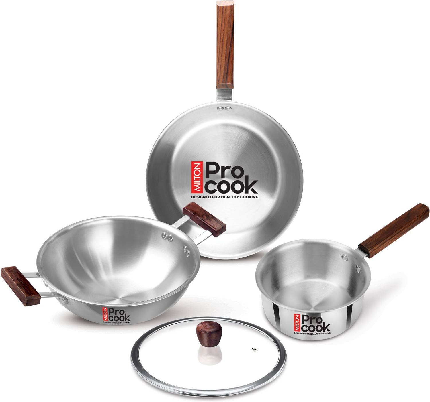 MILTON Procook Triply Stainless Steel 4pc with Wood Handle