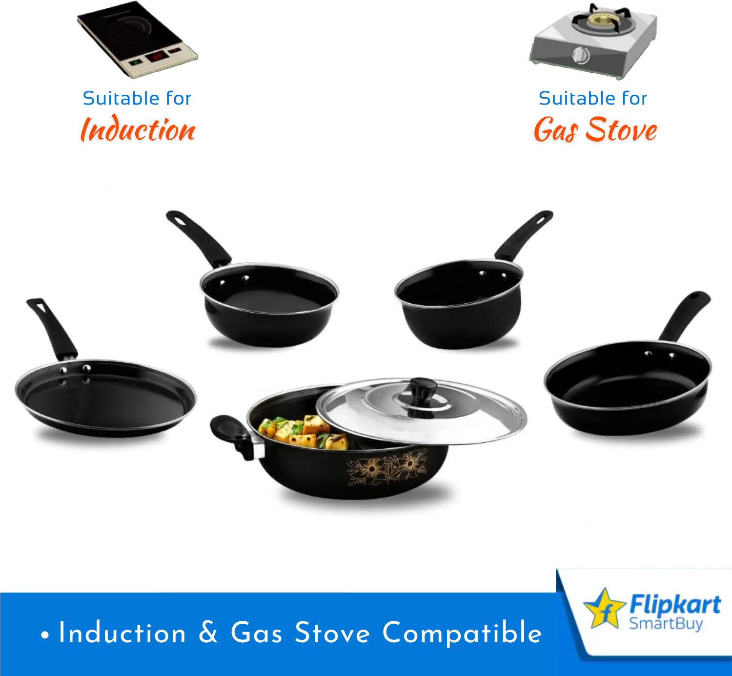 Image of Flipkart SmartBuy Induction Bottom Non-Stick Coated Cookware Set