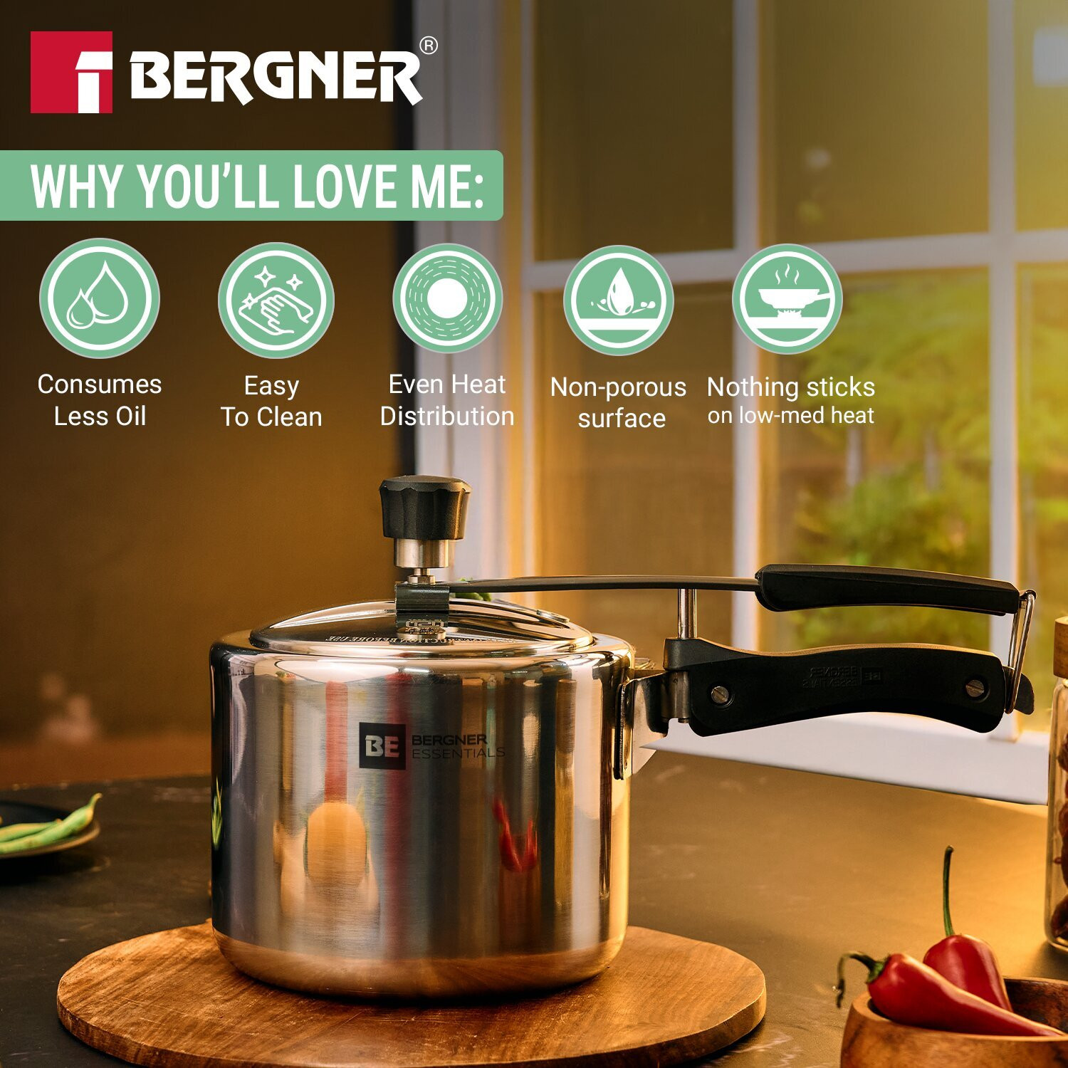 Image of BERGNER 17 Pcs Marriage Set, Triply Cookware Set, Consumes Less Oil, Healthy Cooking, Induction Bottom Cookware Set