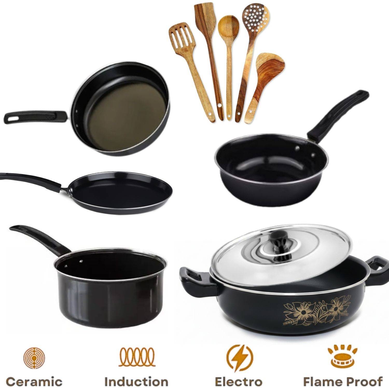 cookpro Kitchen Cookware with spatula set Non-Stick Coated Cookware Set