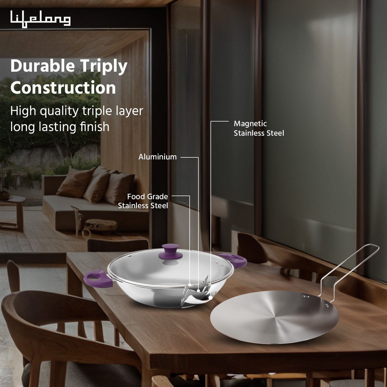Image of Lifelong LLTPC4 Combo Kadhai (22 CM), Roti Tawa Induction Bottom Cookware Set