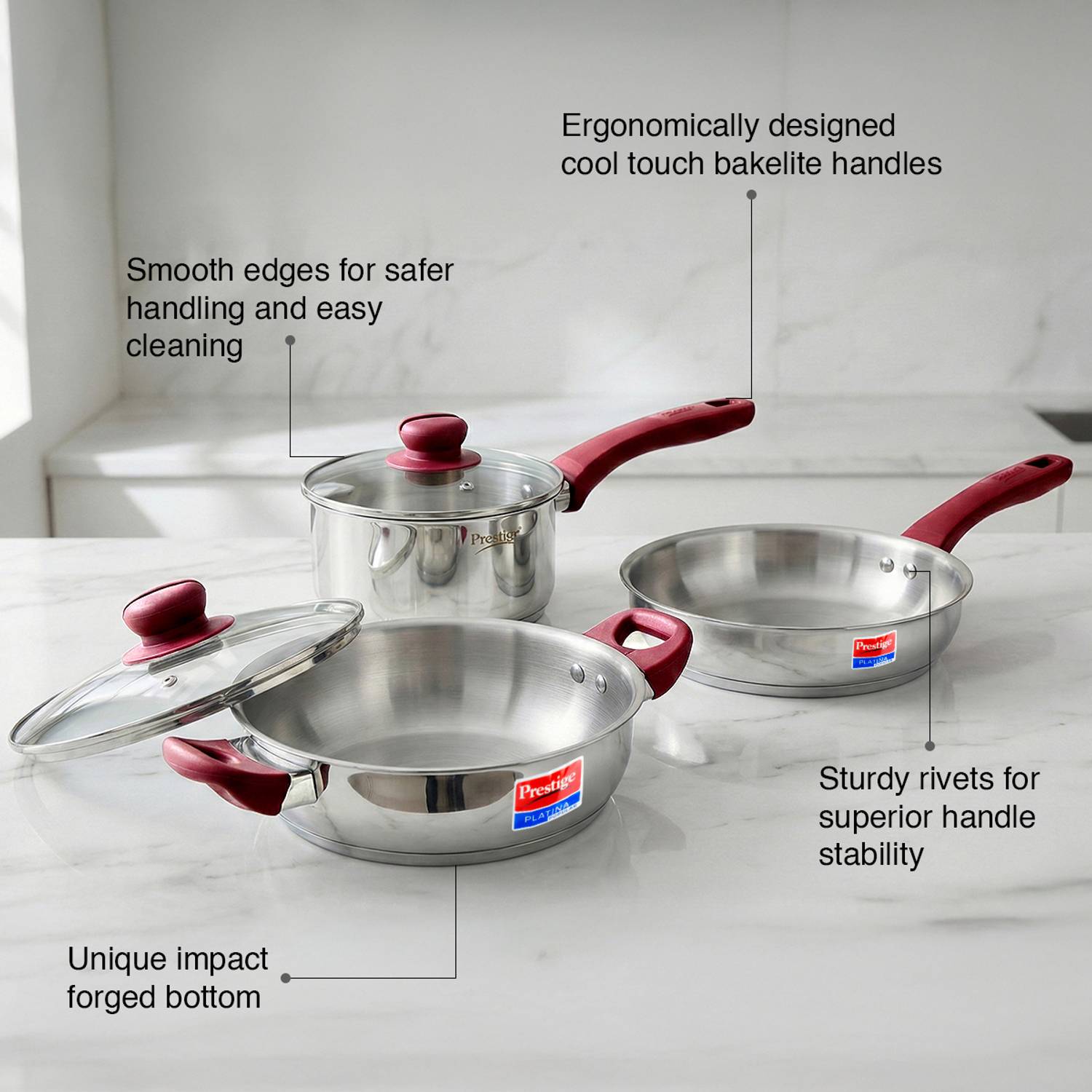 Prestige Platina Popular Induction Bottom Cookware Set - Image 5