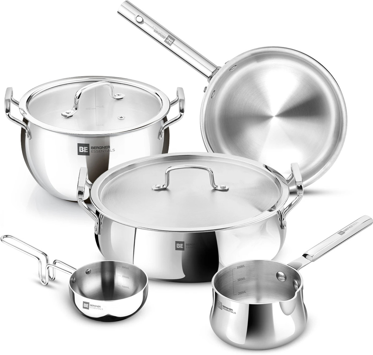 Image of BERGNER BE Essentials TriPro Tri-Ply 7 Pcs Cookware Set| Gifting Set| Triply Set Induction Bottom Cookware Set