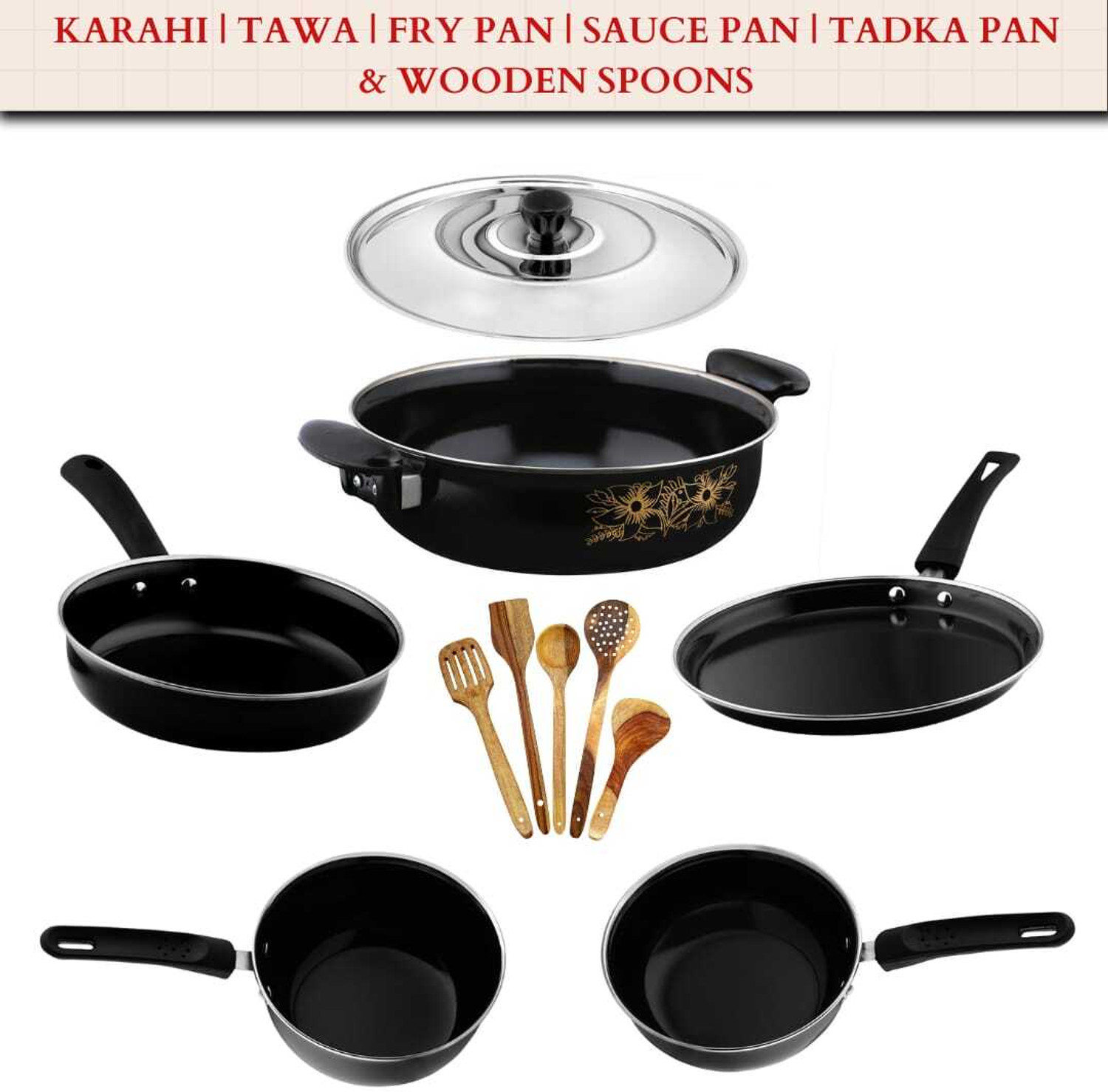 Image of cookpro Cookpro Luxury ( 5 pcs cookware set with 5 pcs multipurpose spatula set Induction Bottom Non-Stick Coated Cookware Set