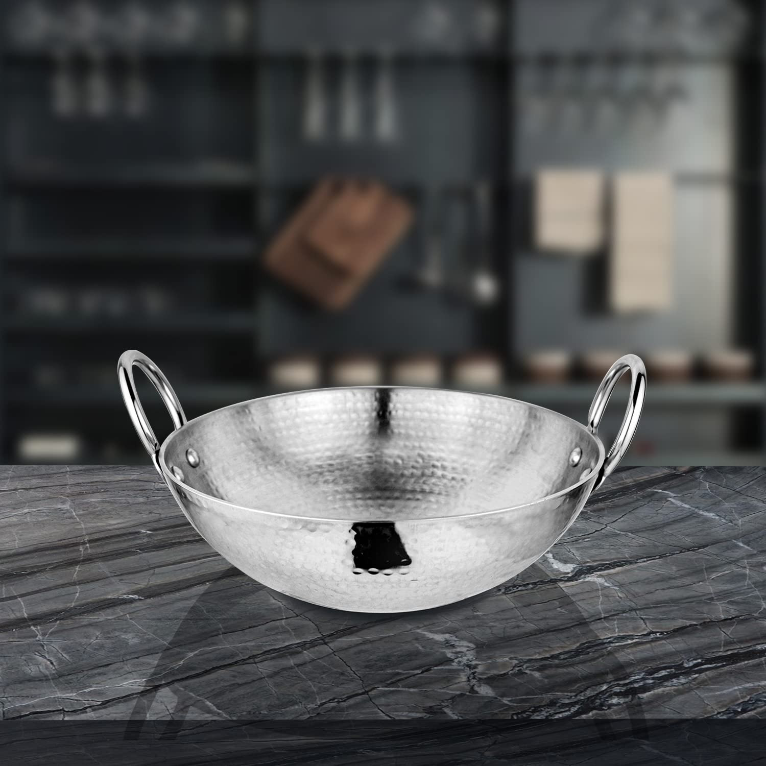Image of Dynore Stainless Steel Hammered Kadhai /Heavy Bottom Cookware /Kadhai Cookware Set