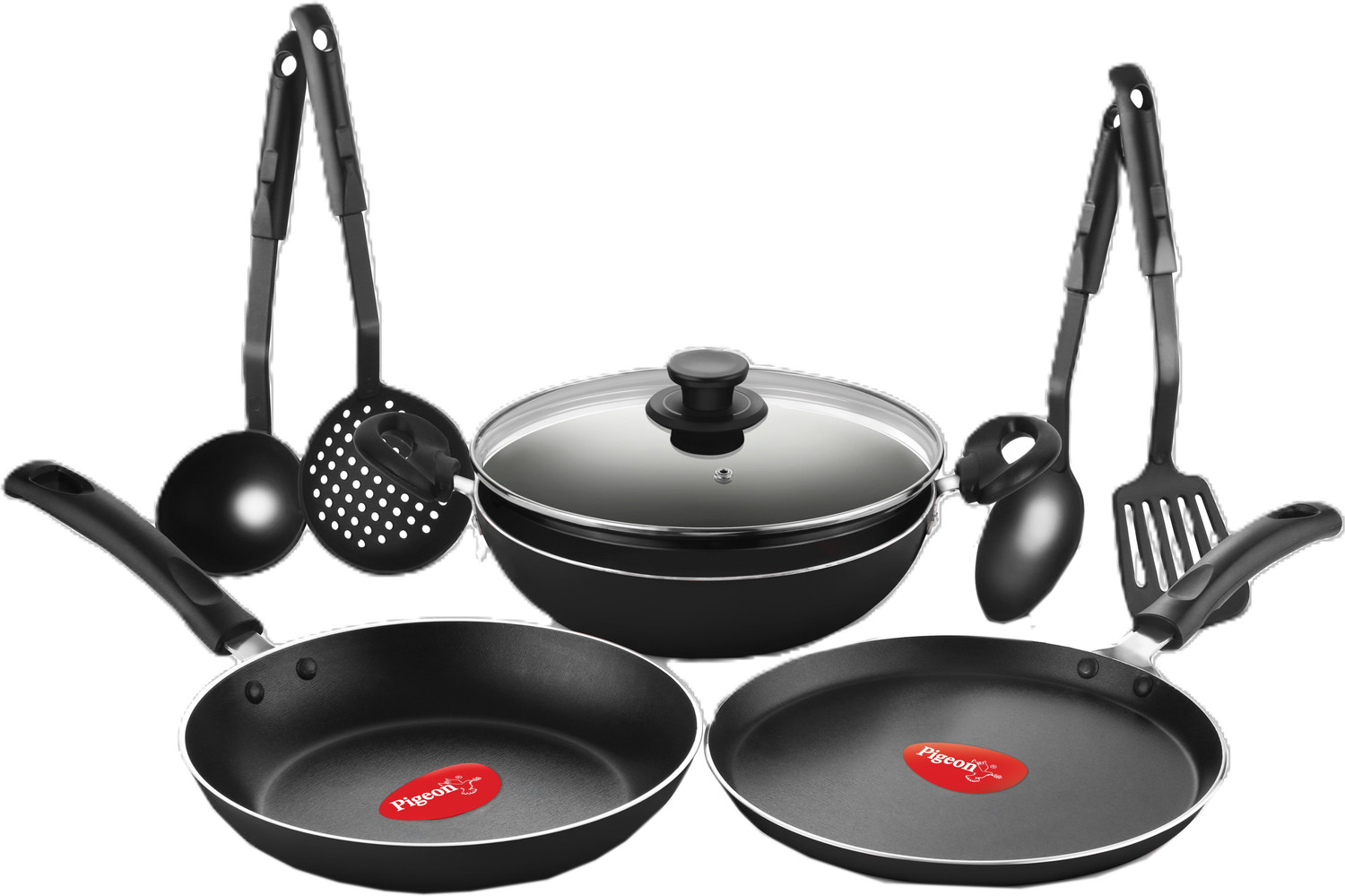Image of Pigeon PG RC NONSTICK MIO Gift Set 8 PCS- Black Non-Stick Coated Cookware Set