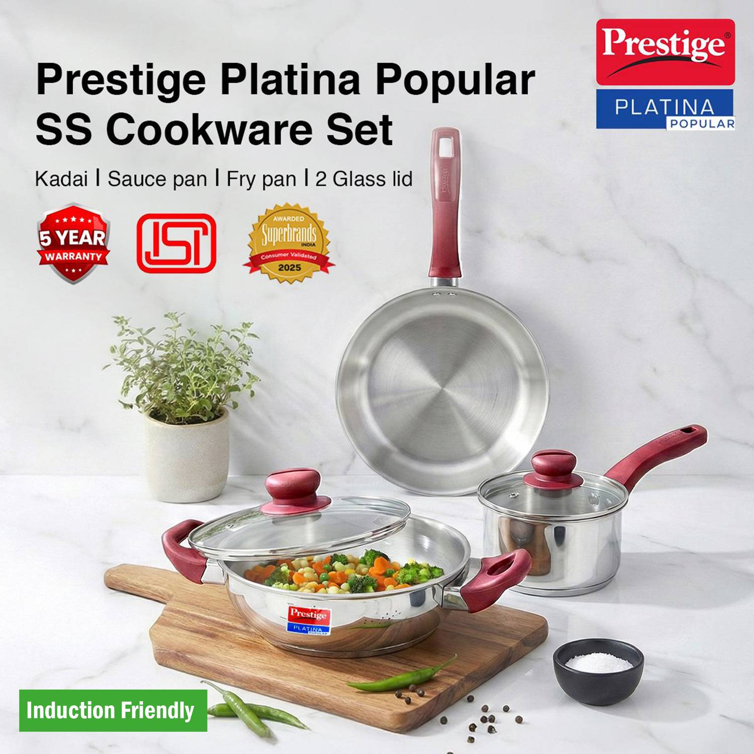 Prestige Platina Popular Induction Bottom Cookware Set