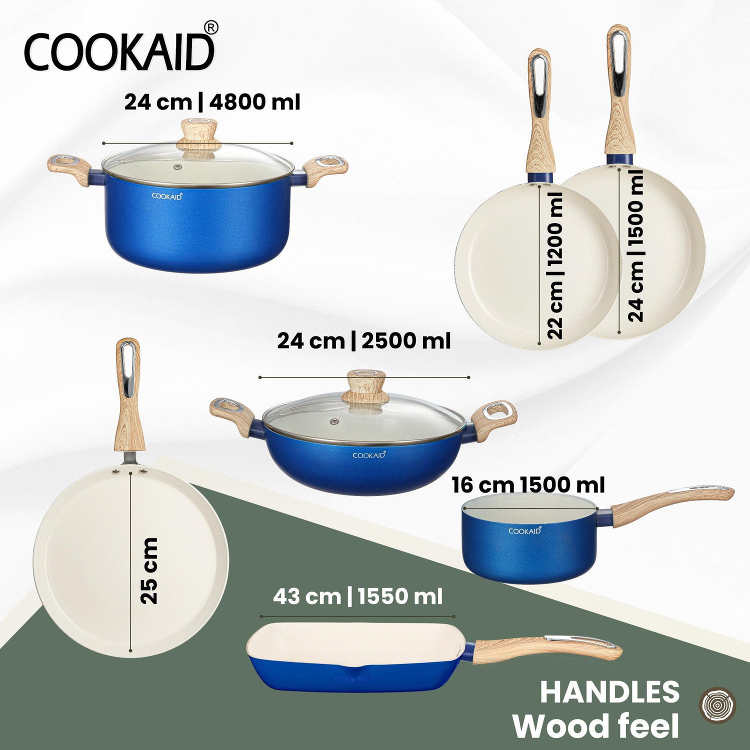 Image of Cook Aid Ceramic Non stick Coating Cook and Serve Induction Bottom Non-Stick Coated Cookware Set