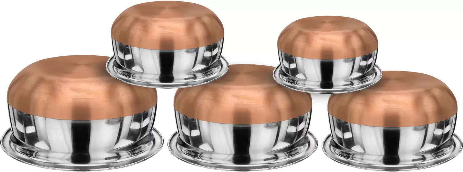 Image of Nirvika Stainless Steel Serving Bowl Copper Bottom Handi Set with Lid / Cookware Set /Dinner serving bowl patila