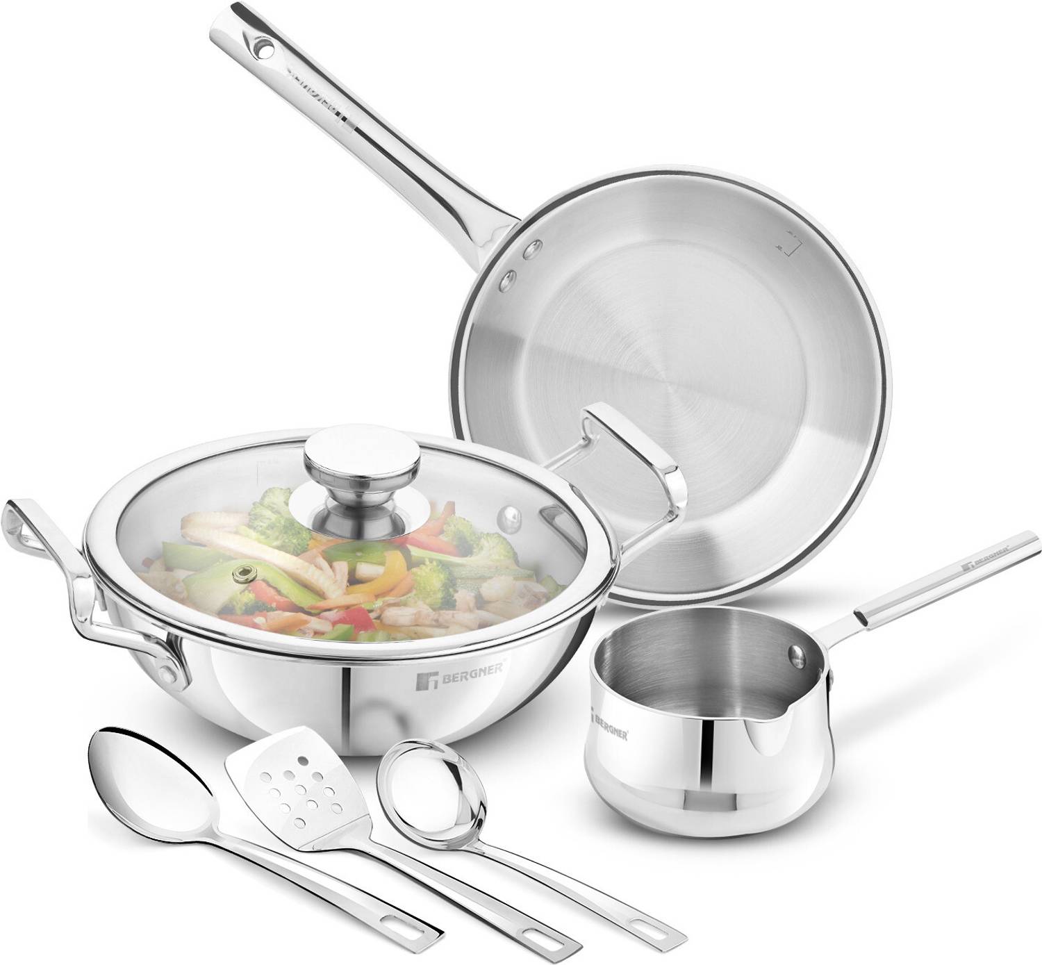 BERGNER Tripro Triply Stainless Steel 7 Pcs Cookware Set — Fry Pans & Cookware Sets