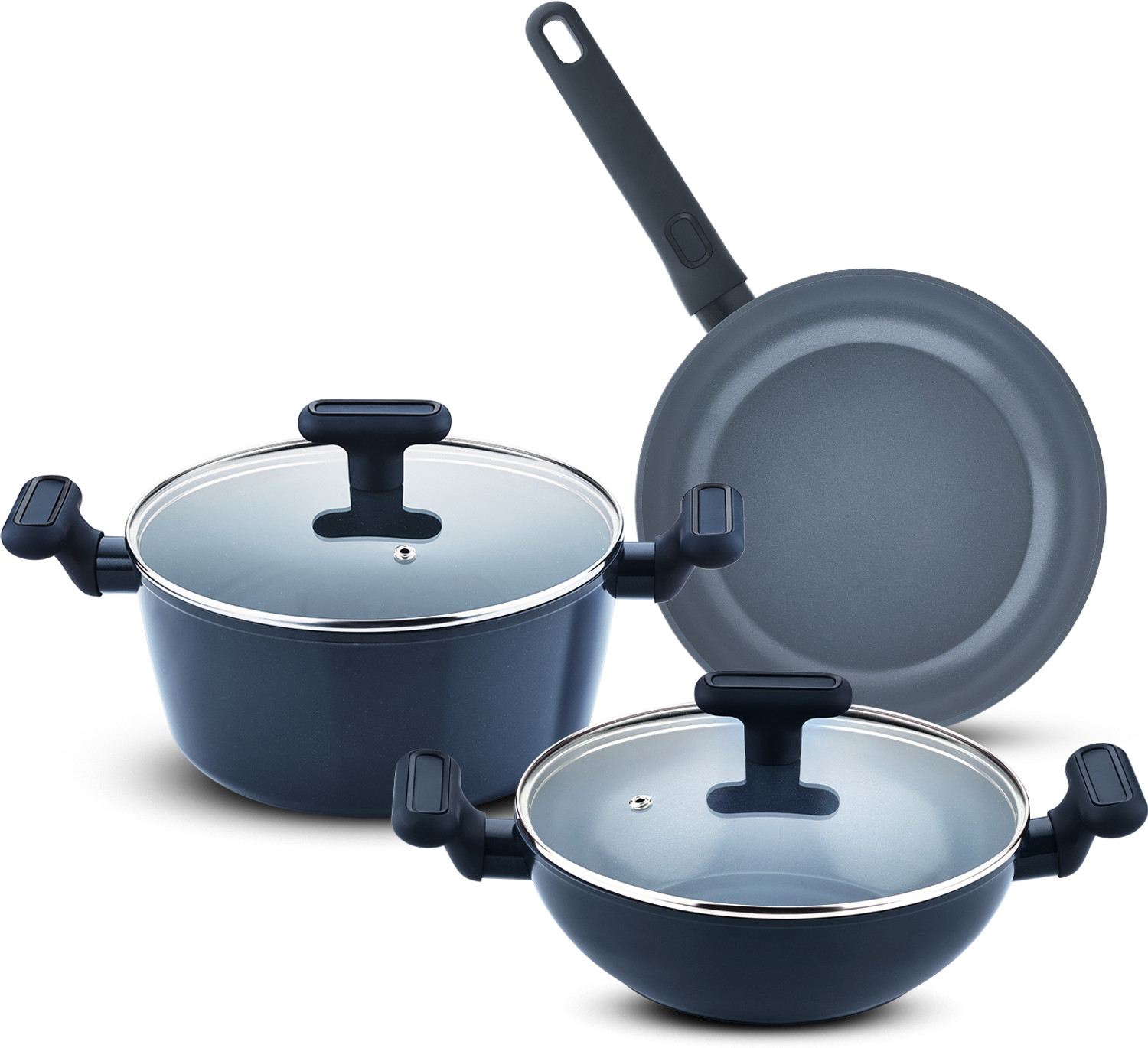 Image of BERGNER Jade Non-Stick Ceramic Coated 6 Pc Cookware Set, Forged Aluminium, Induction Bottom Non-Stick Coated Cookware Set
