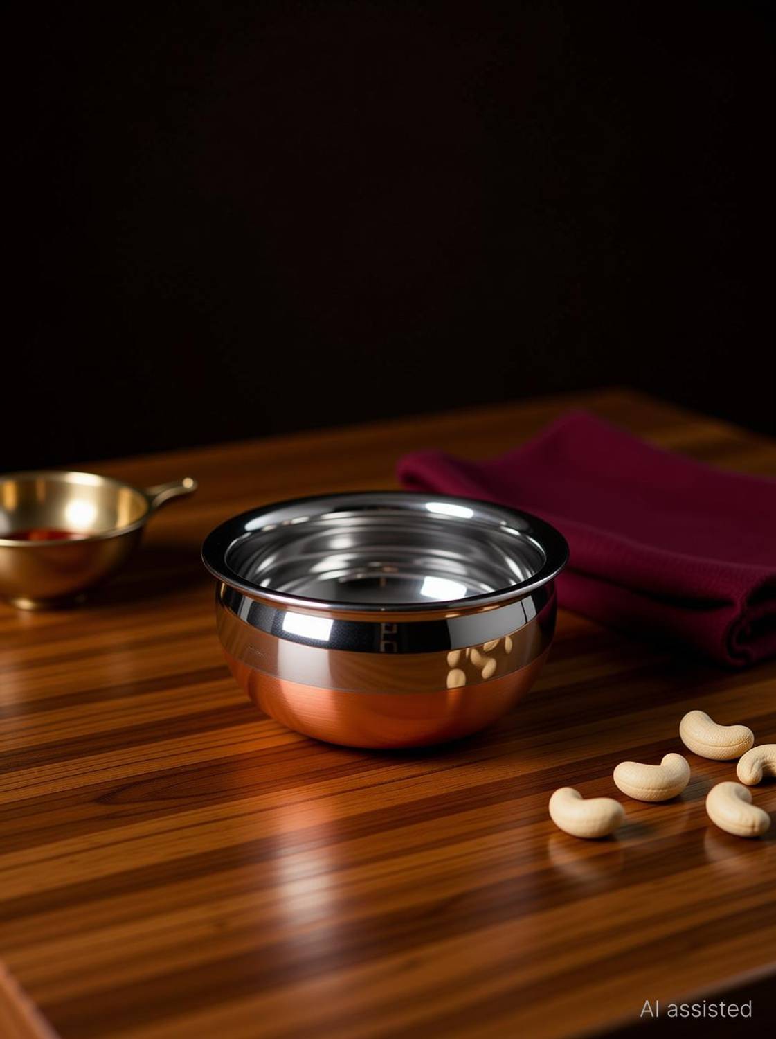 Kihom Copper handi Set with Lid Induction Bottom Cookware Set (Stainless Steel, Copper, 5 PCS HANDI AND 5 PCS LID (10-Piece) Induction Bottom…