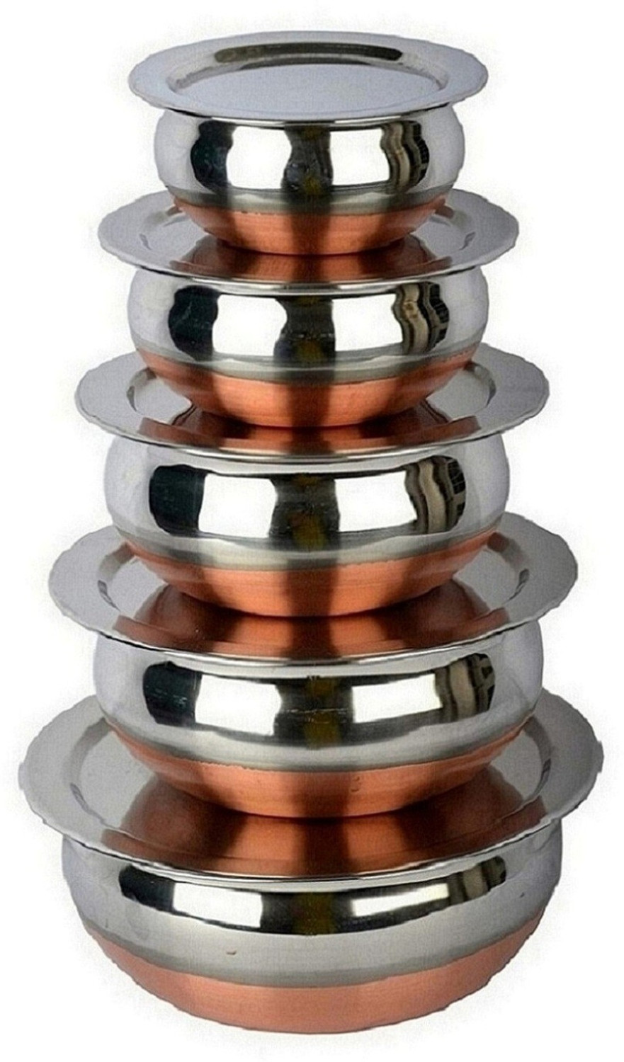 Image of RBGIIT Stainless Steel Copper Bottom Cooking Serving Pot with Lid Biryani Handi 5 Pc K0 Cookware Set